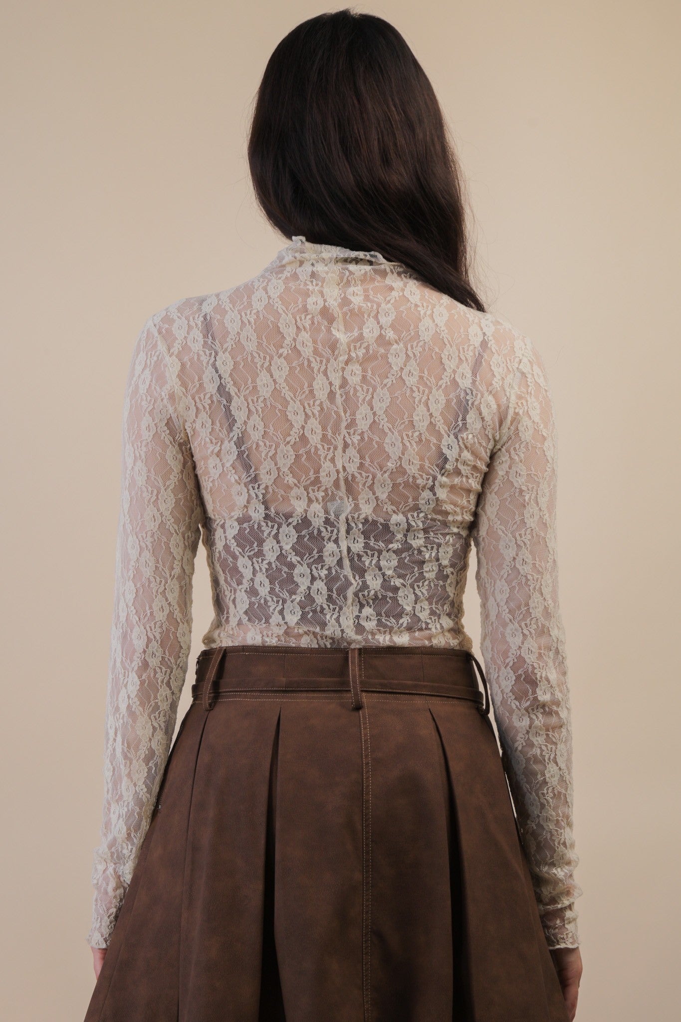 Sheer Mesh Lace Top Champagne