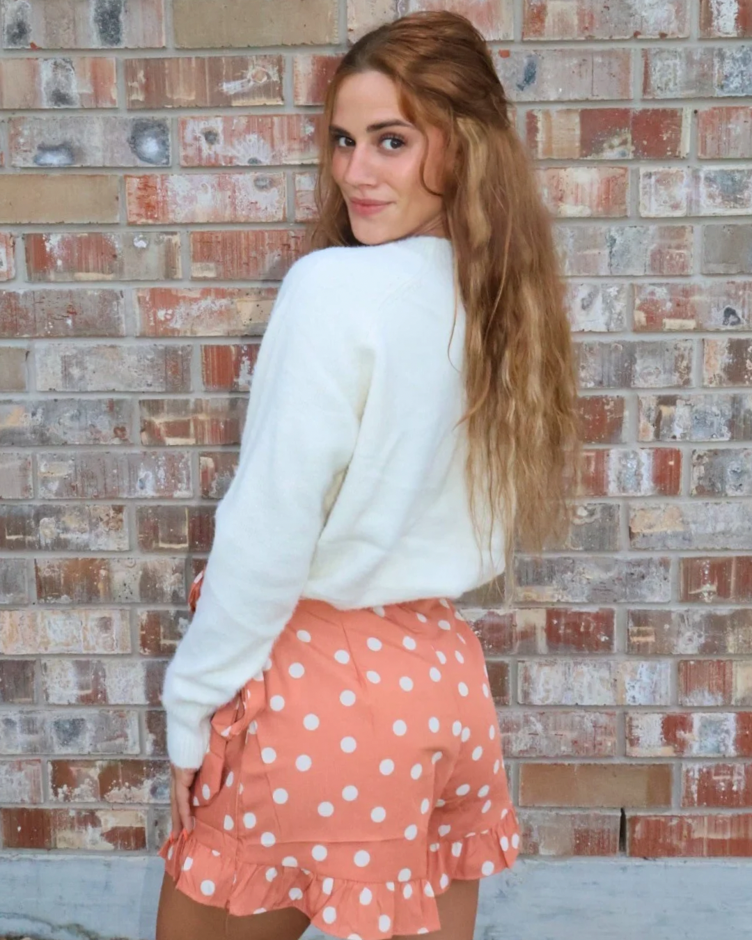 Waist Side Tie Button Ruffle Polka Dot Skort