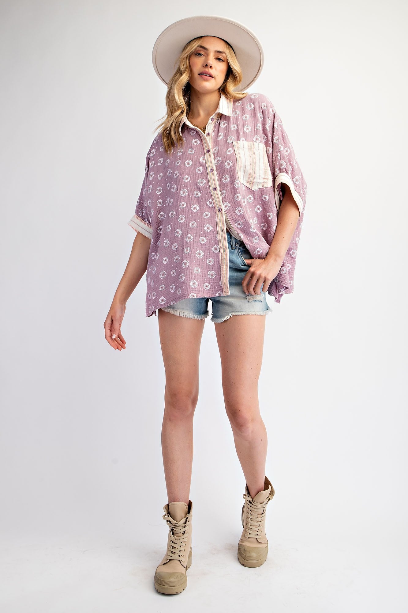 FLOWER PATTERNED COTTON GAUZE TOP