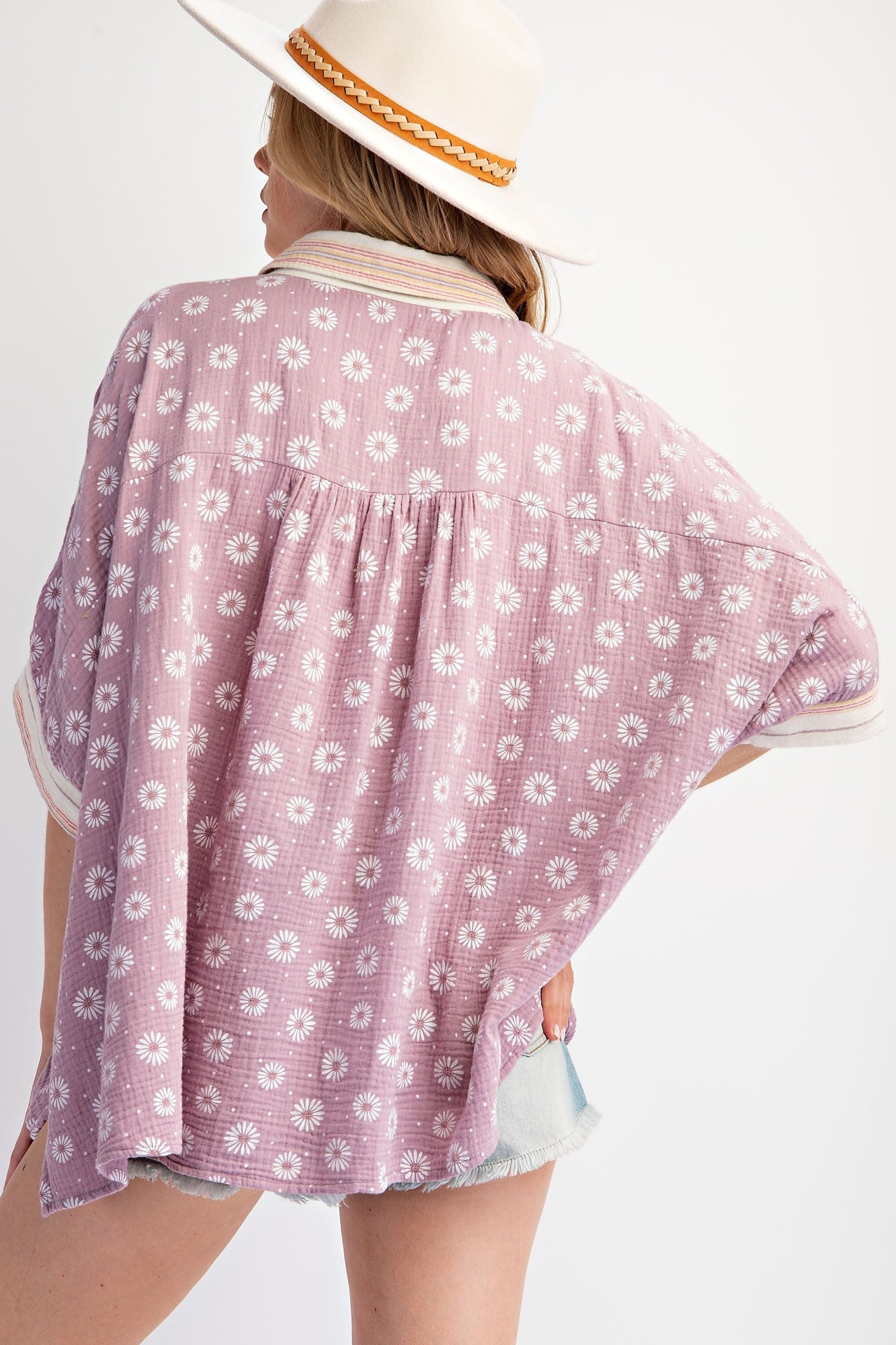 FLOWER PATTERNED COTTON GAUZE TOP