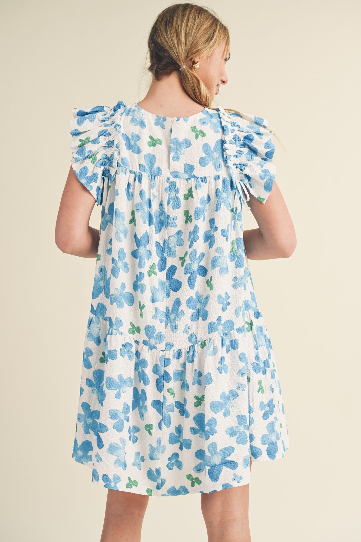 FLUTTER SLEEVE BABYDOLL MINI DRESS