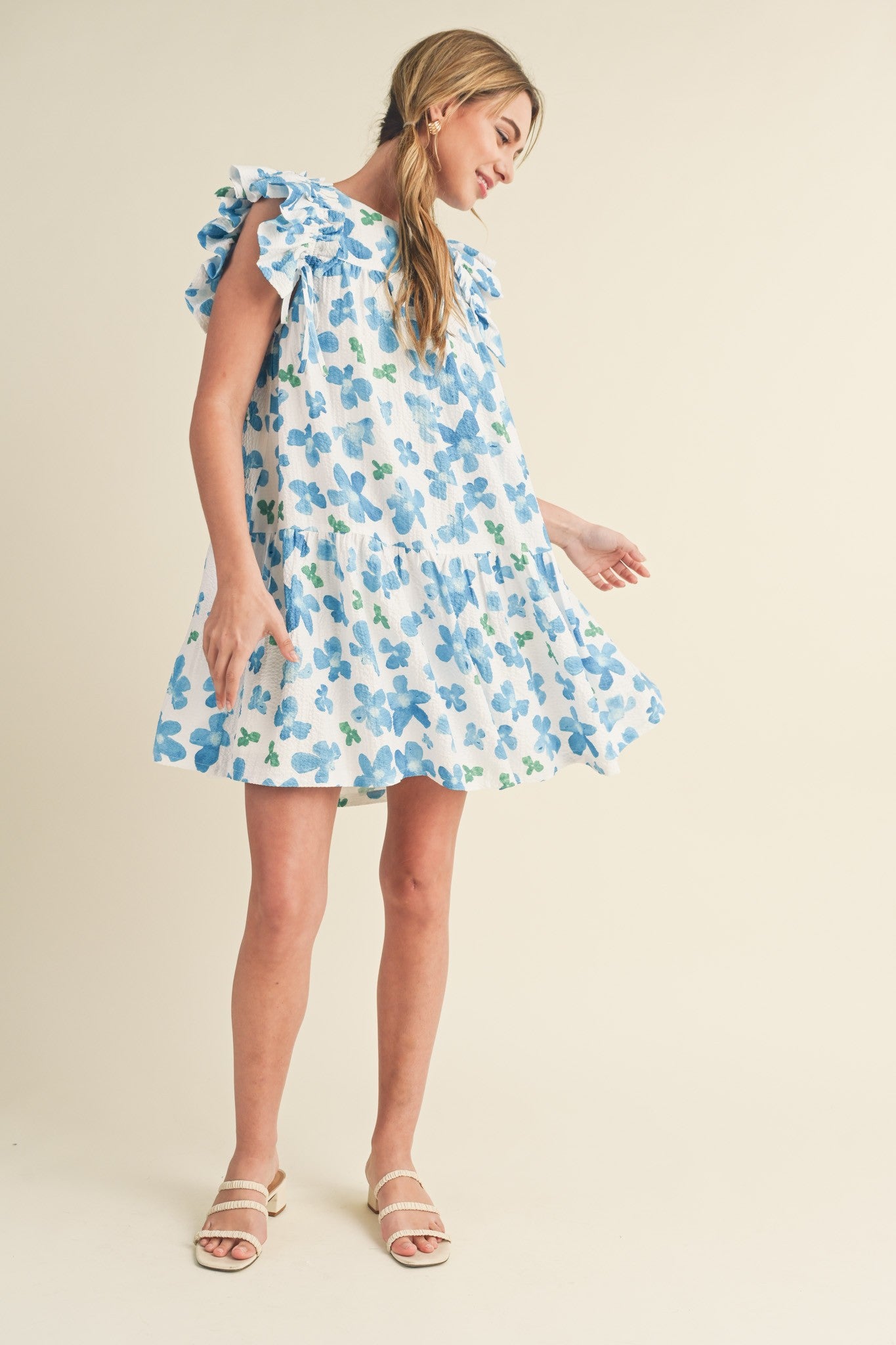 FLUTTER SLEEVE BABYDOLL MINI DRESS