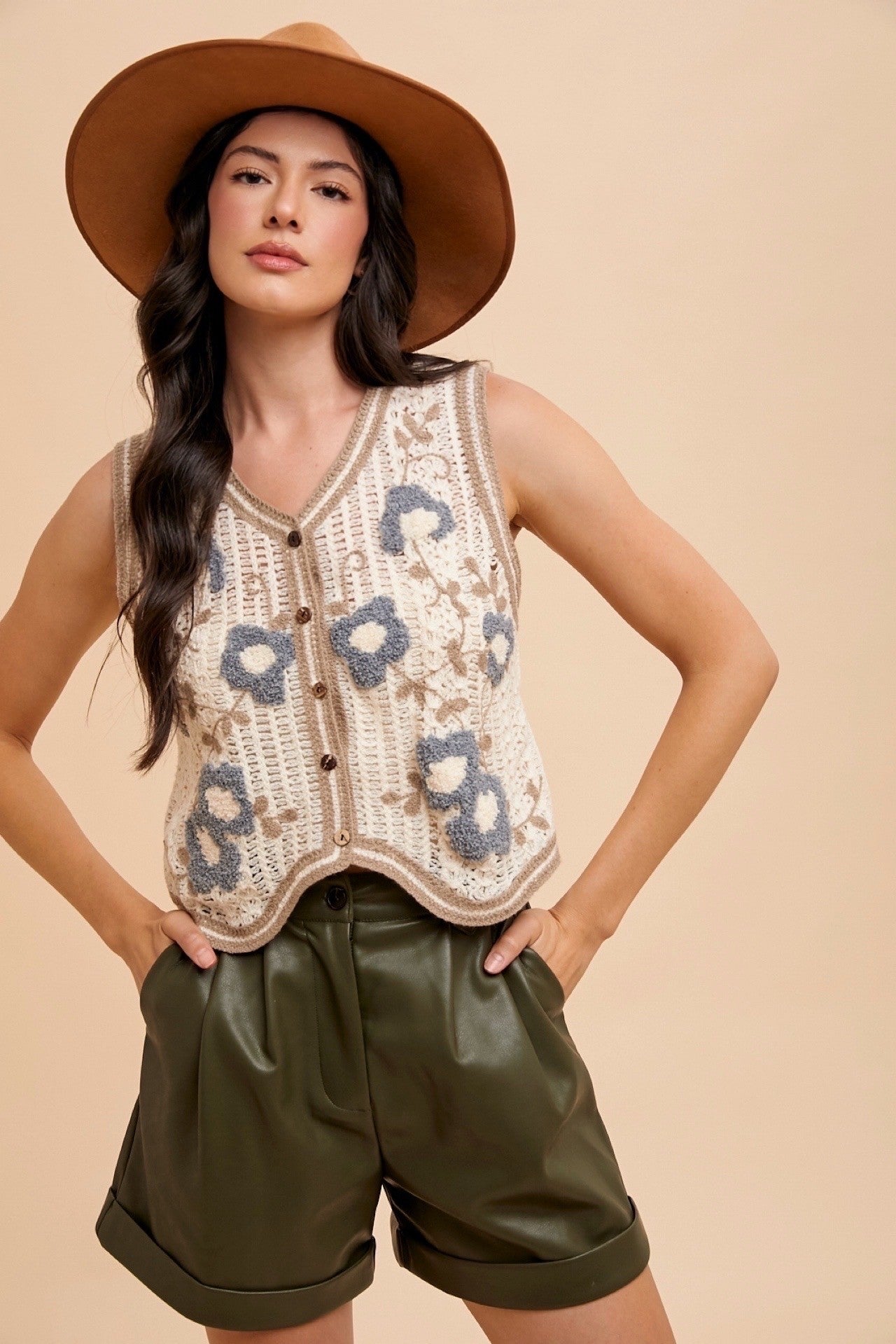 Floral Patch Crochet Sweater Vest