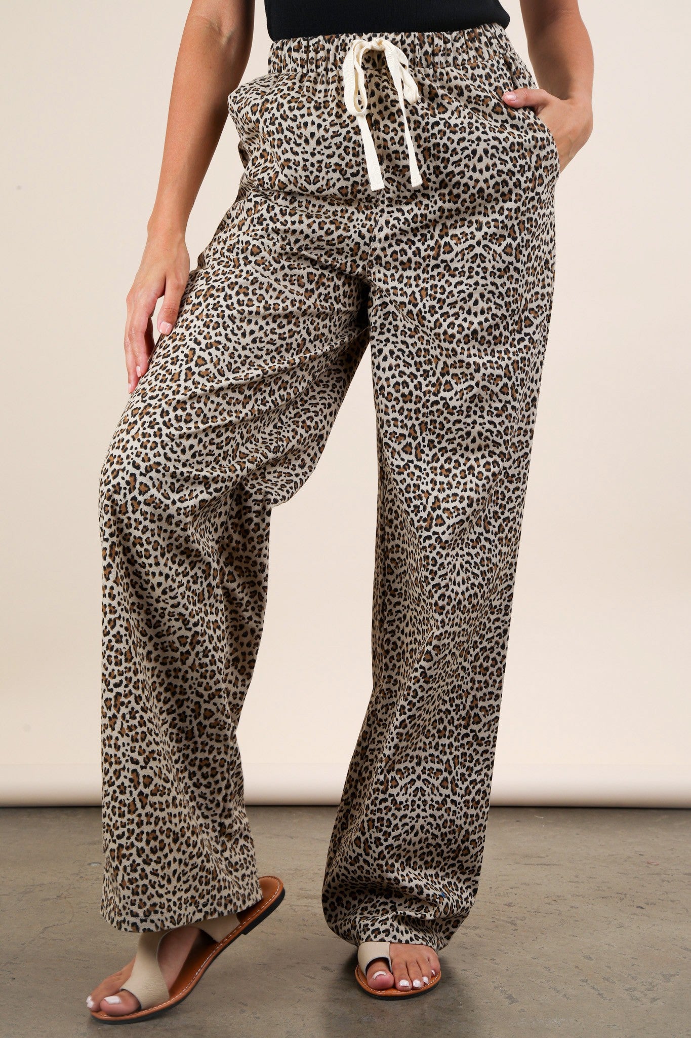 Leopard Print Linen Wide Leg Pants