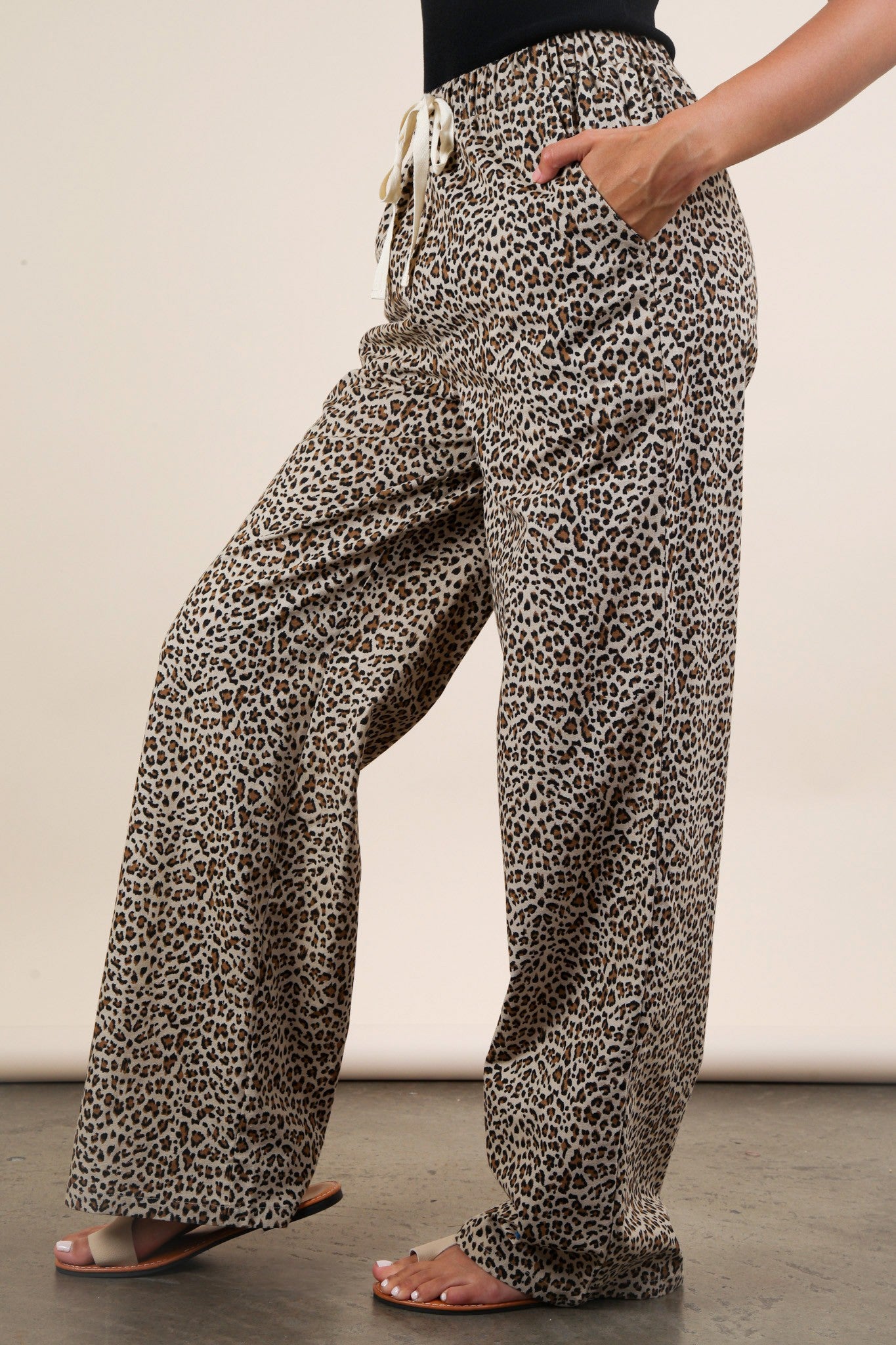 Leopard Print Linen Wide Leg Pants