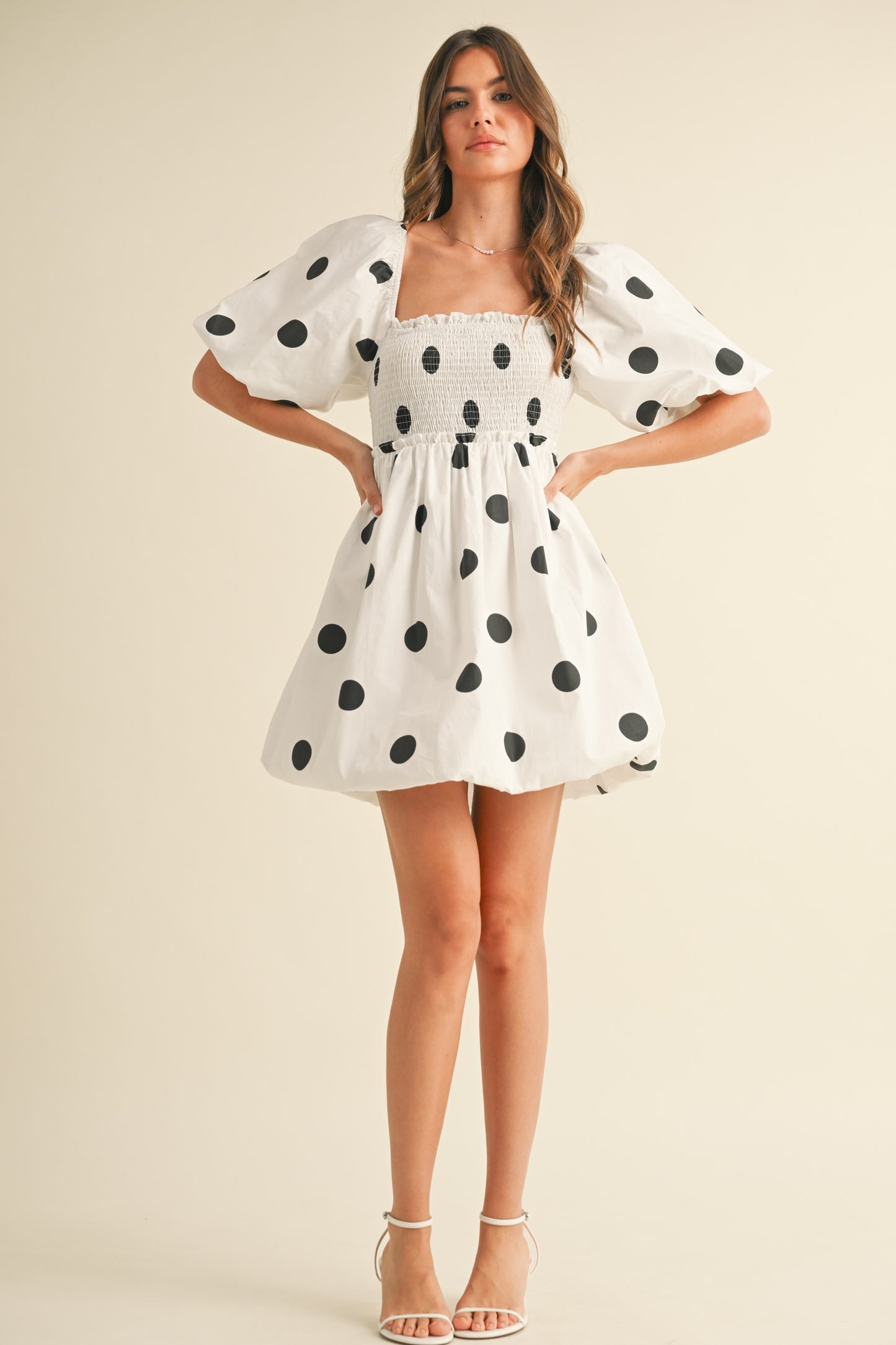 PUFF SLEEVE POLKADOT BUBBLE MINI DRESS