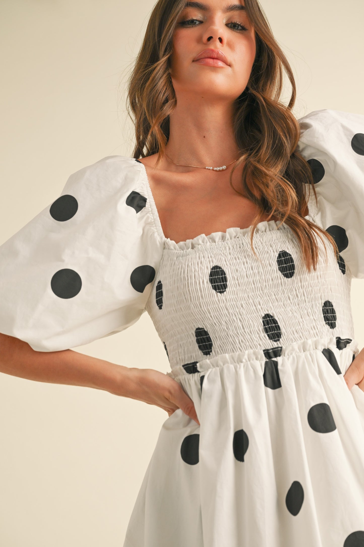 PUFF SLEEVE POLKADOT BUBBLE MINI DRESS