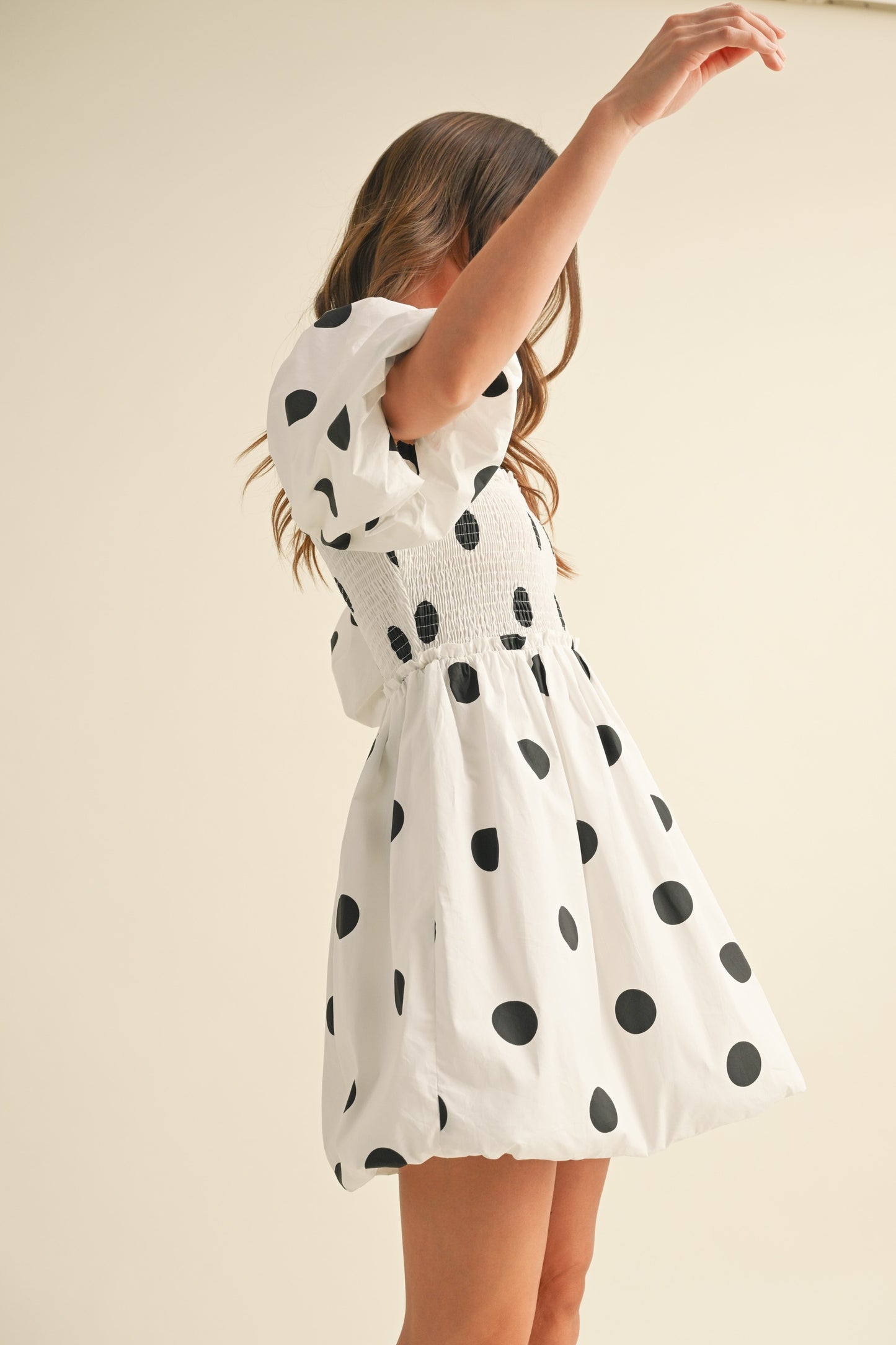 PUFF SLEEVE POLKADOT BUBBLE MINI DRESS