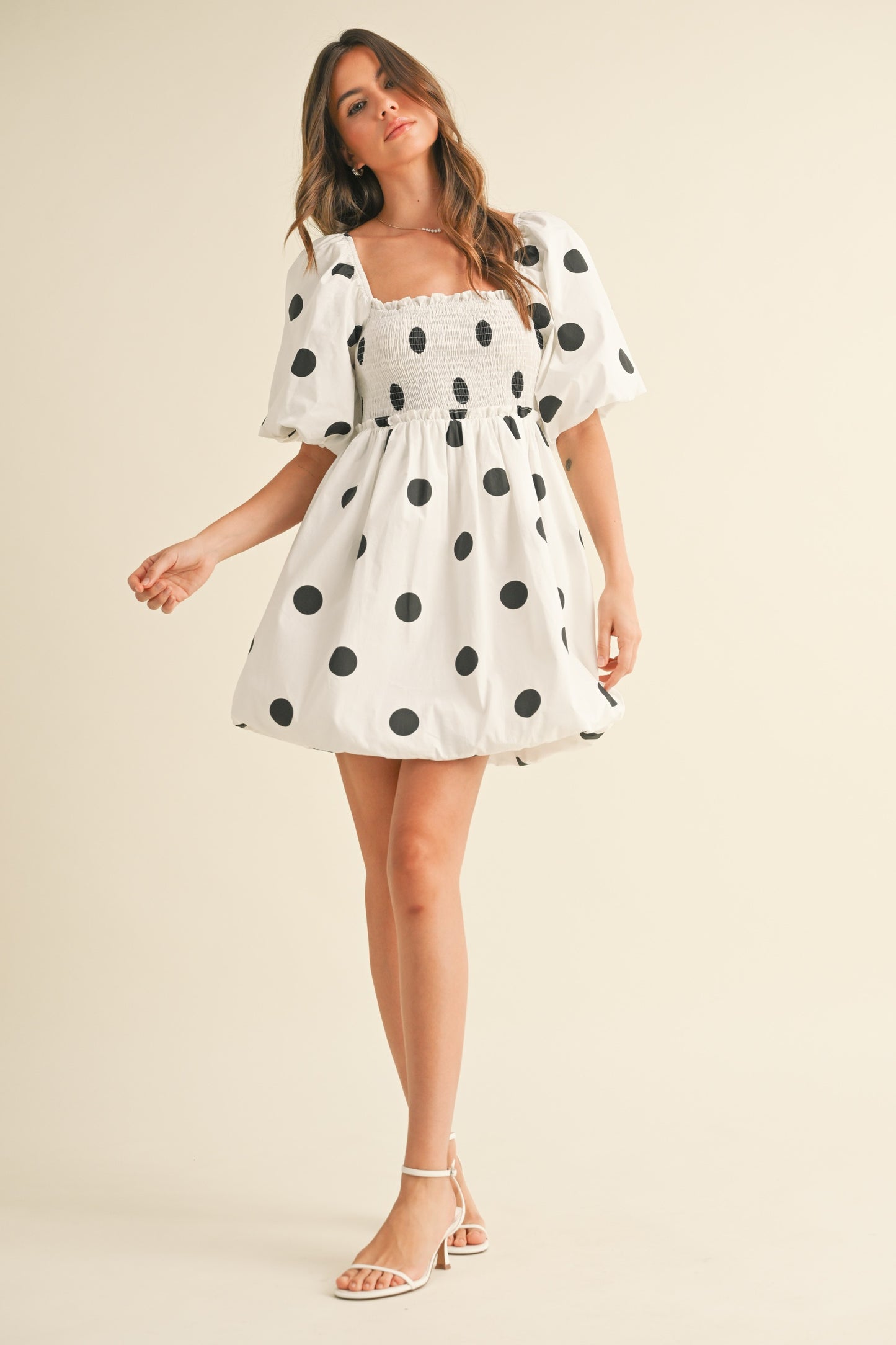 PUFF SLEEVE POLKADOT BUBBLE MINI DRESS