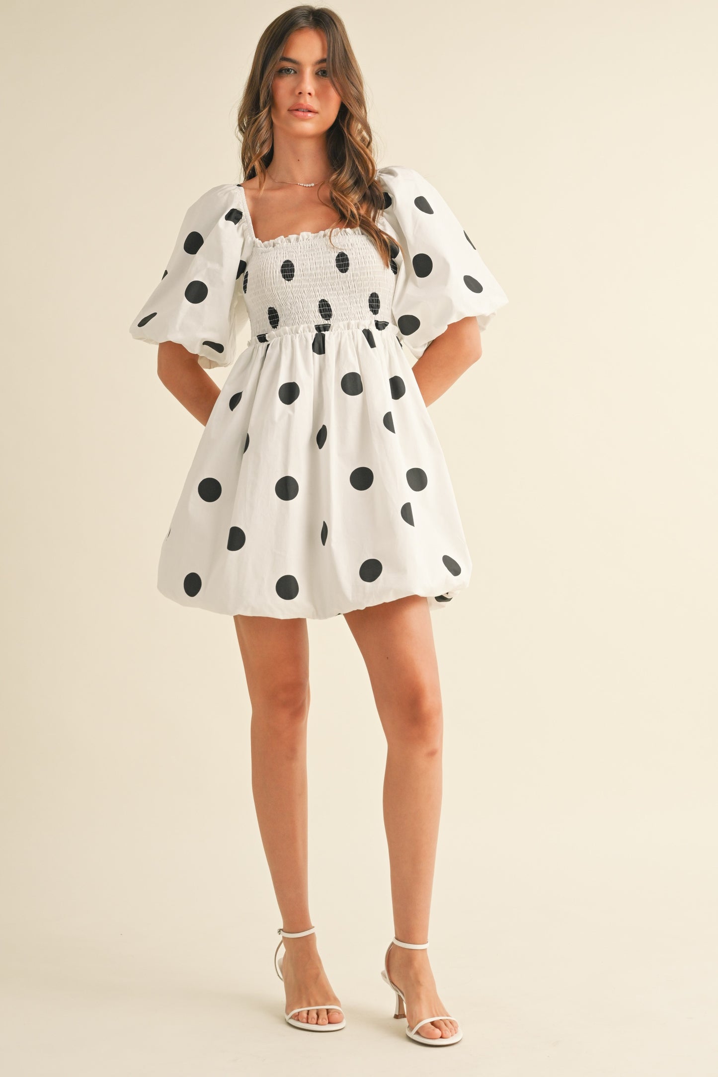 PUFF SLEEVE POLKADOT BUBBLE MINI DRESS