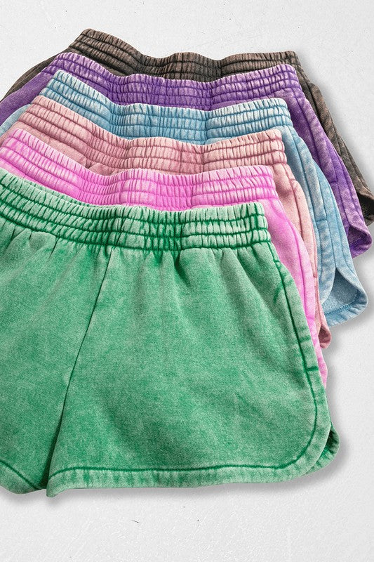 Acid Washed Elastic Waistband Dolphin Shorts Violet