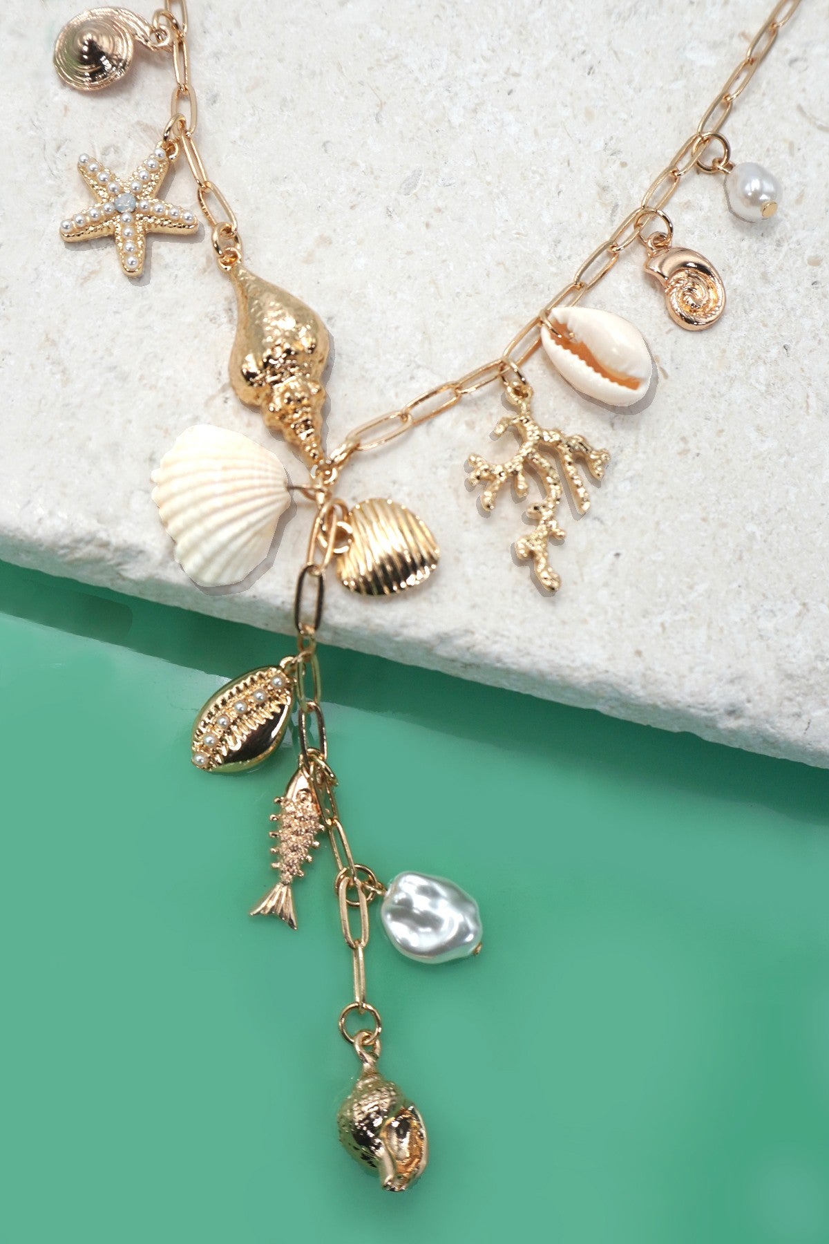 Sea Life Charm Seashell Y Necklace
