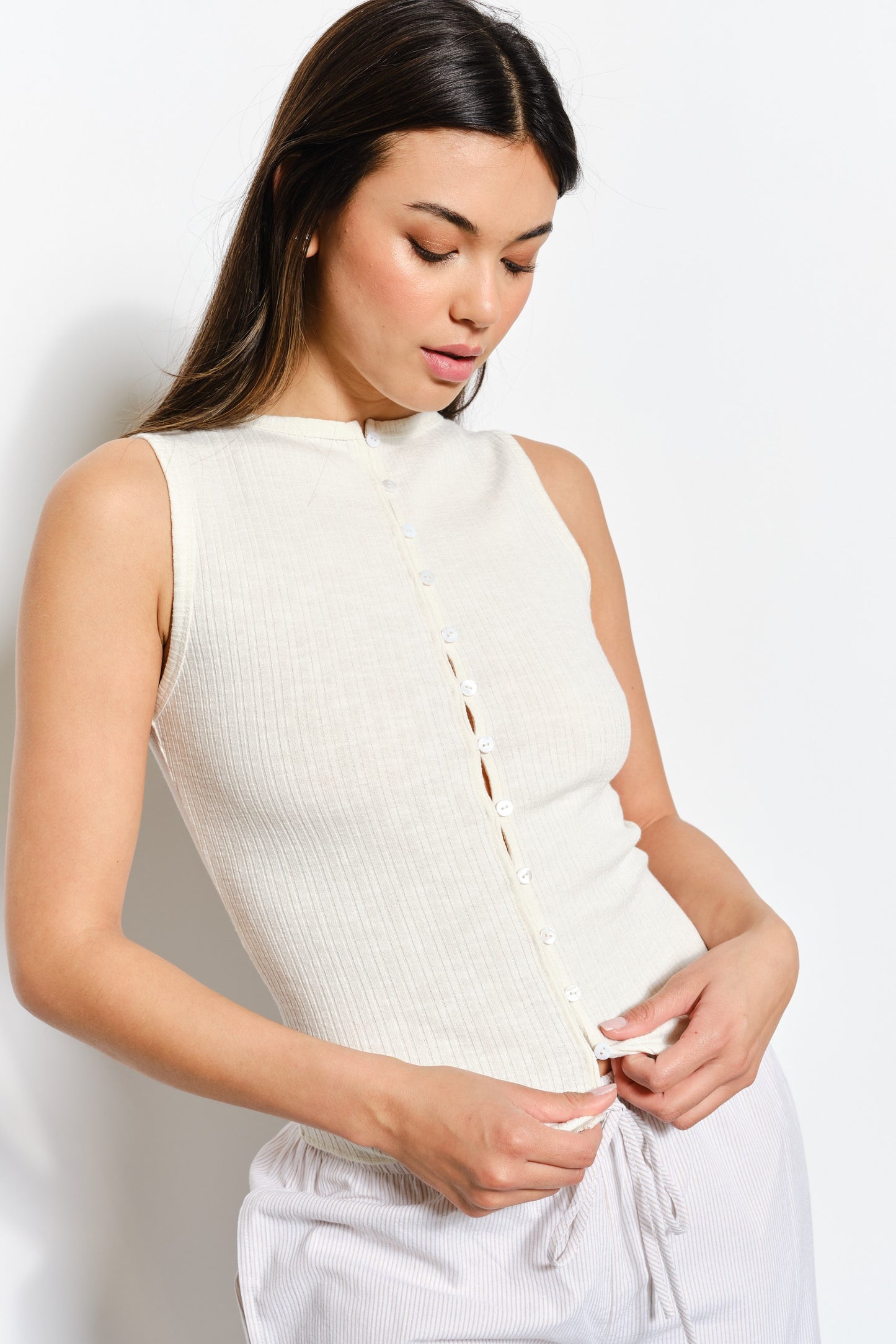 Front Button Ribbed Knit Vest