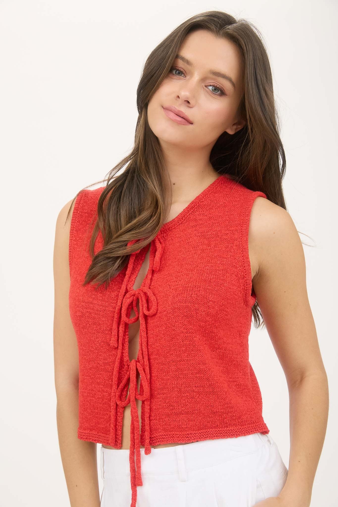 Front Tie Red Sweater Vest