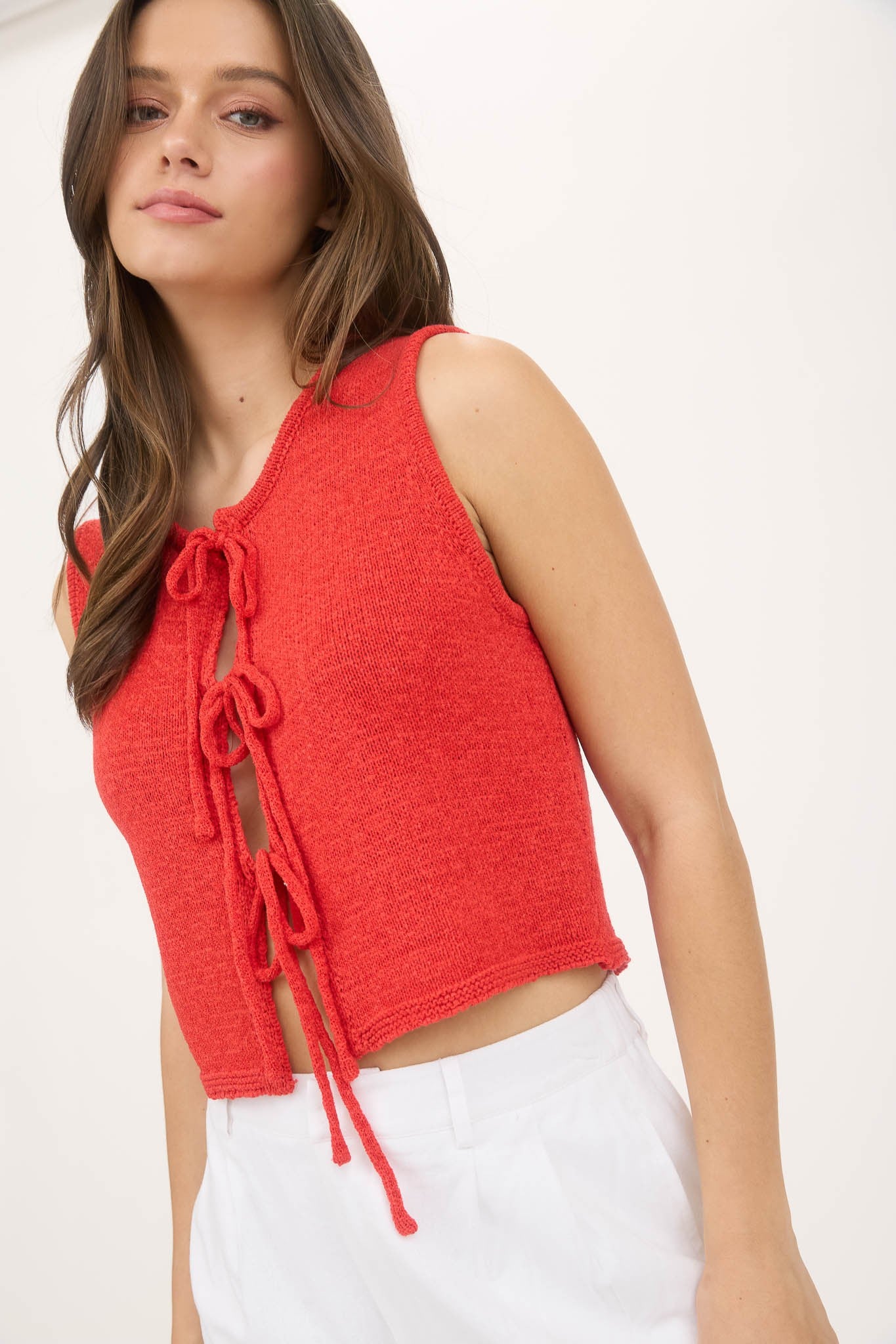 Front Tie Red Sweater Vest