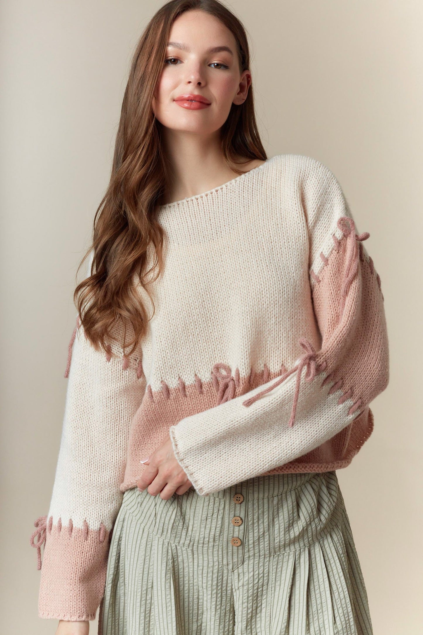 Rose Color Block Sweater