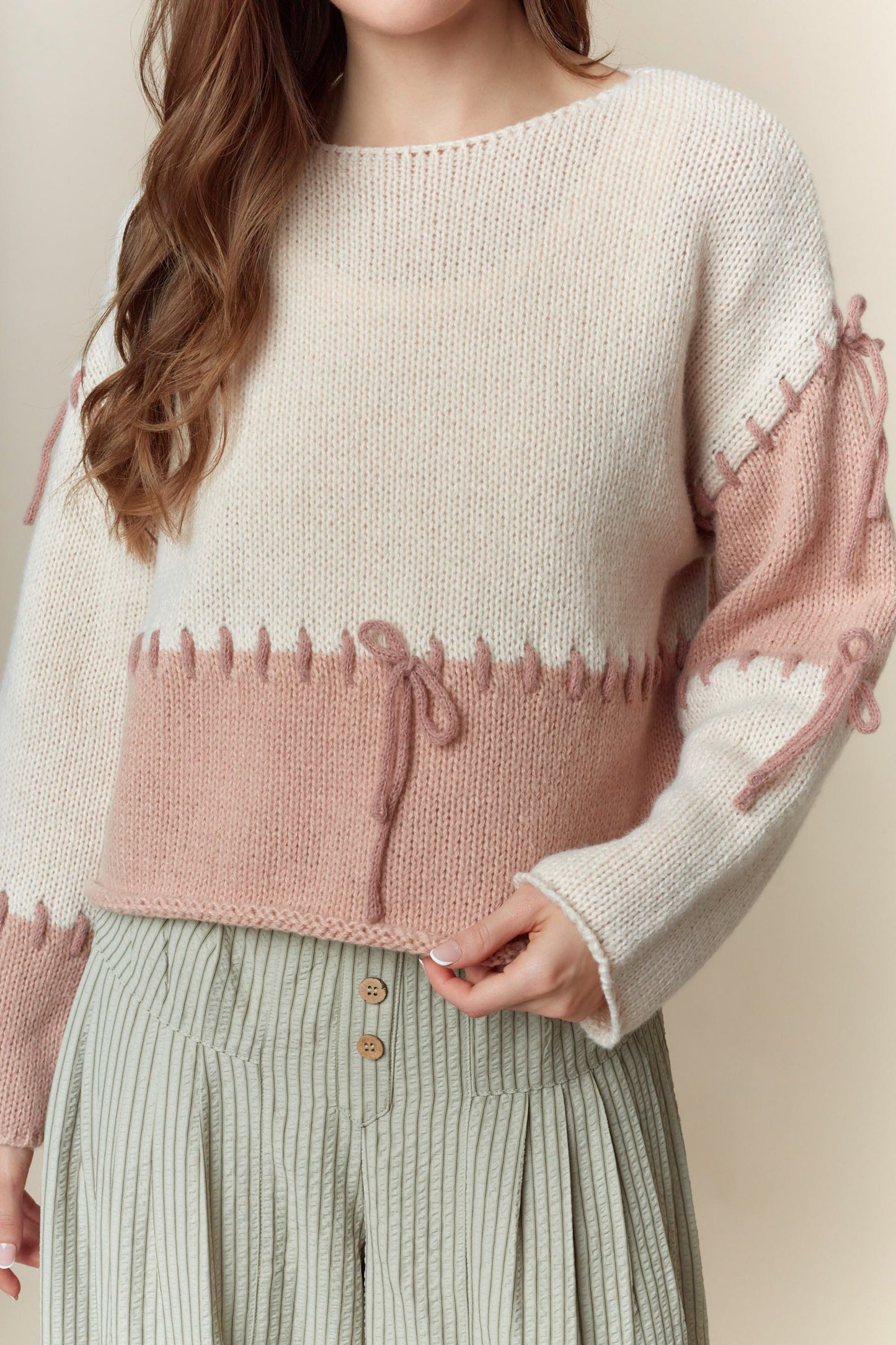 Rose Color Block Sweater