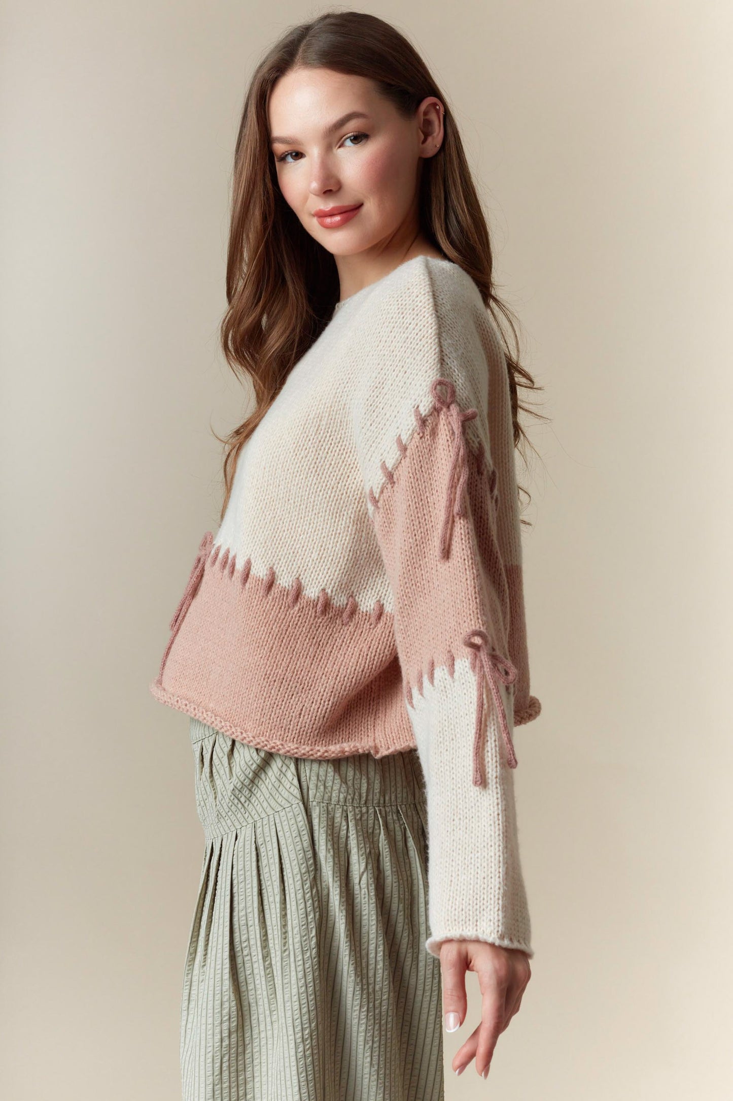 Rose Color Block Sweater