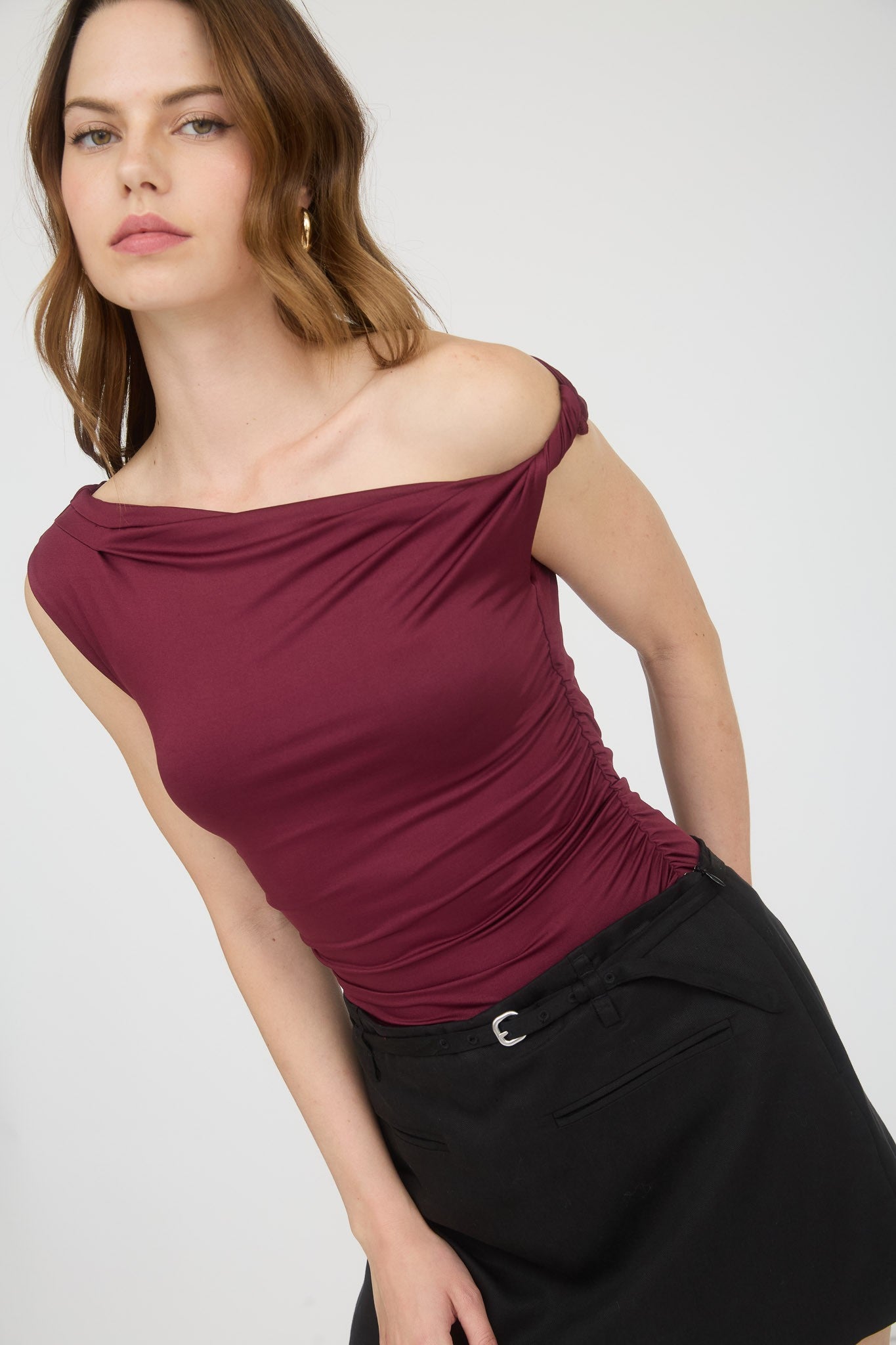 Night Out Off Shoulder Top-Maroon
