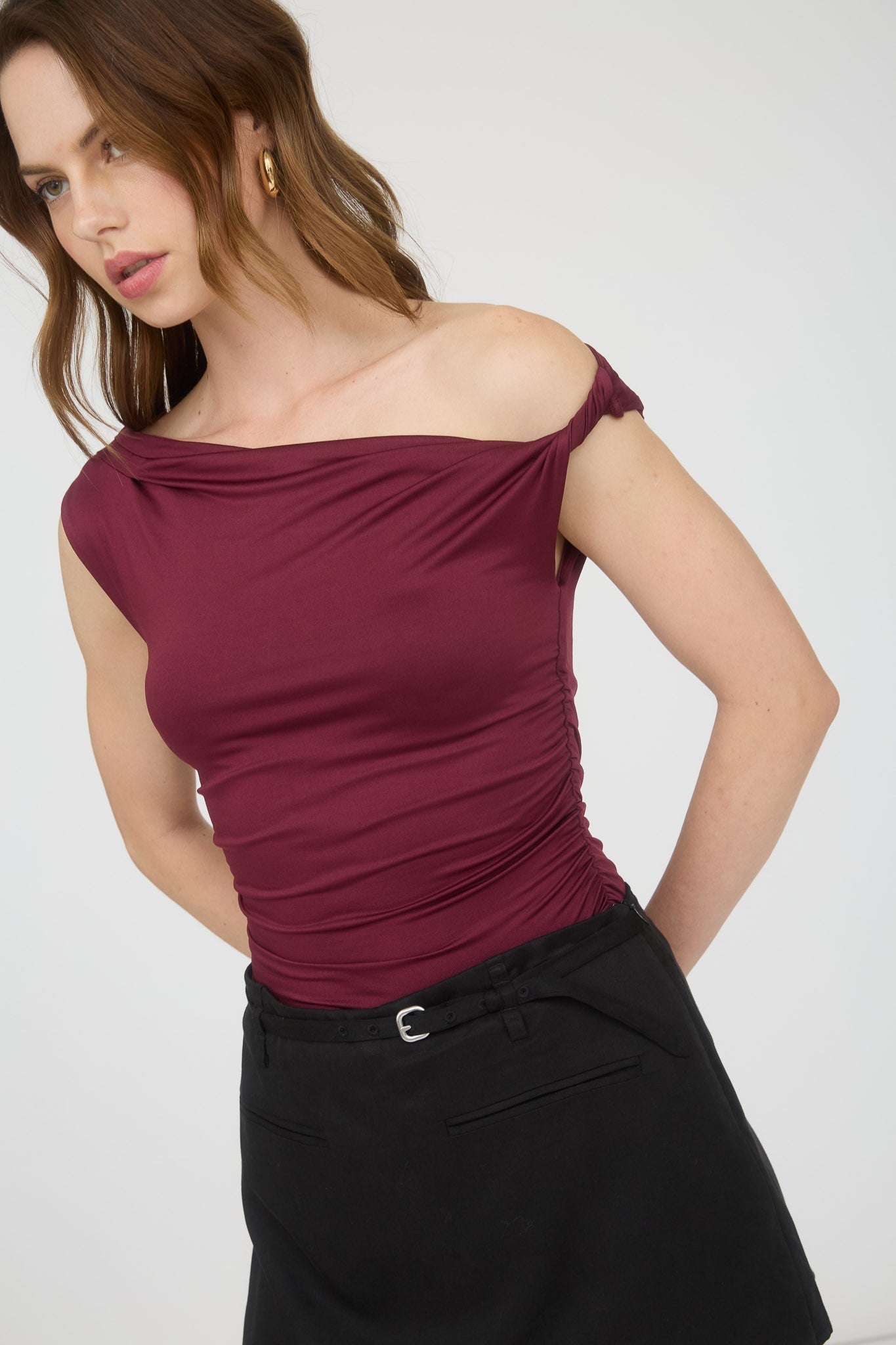 Night Out Off Shoulder Top-Maroon