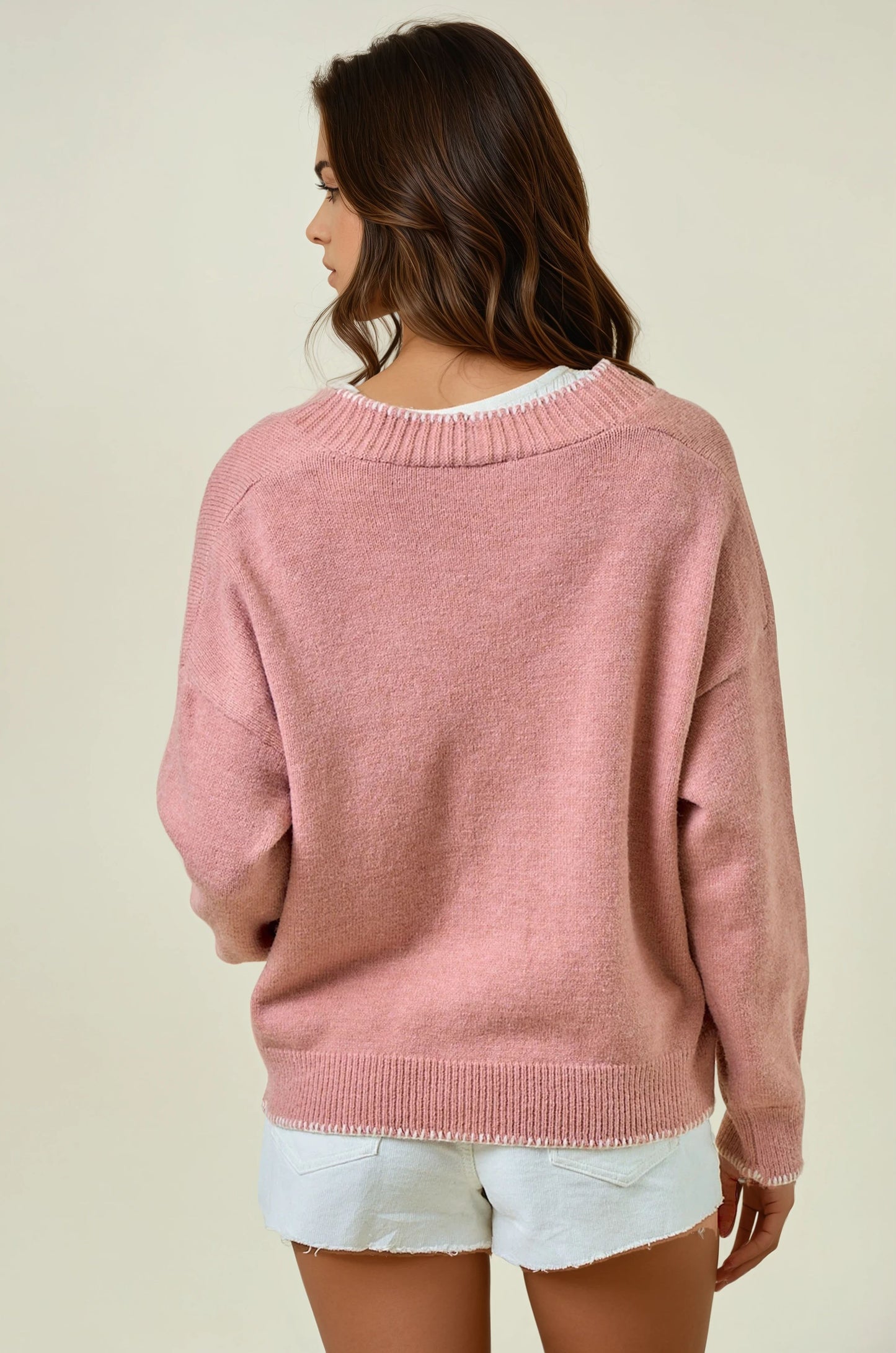 Contrast Blanket Stitch Sweater Cardigan