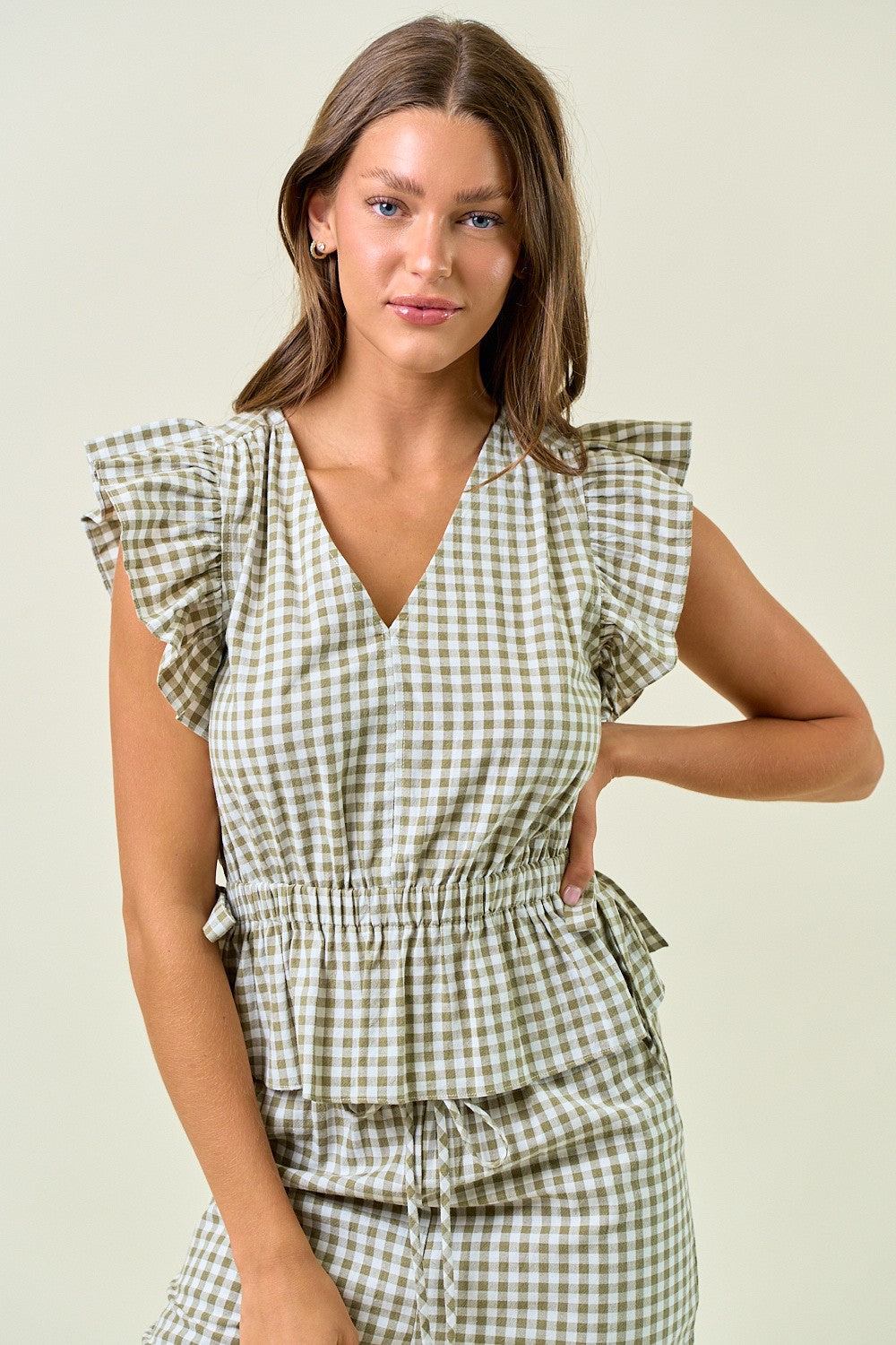 Ginham Ruffle Top With Side Tie