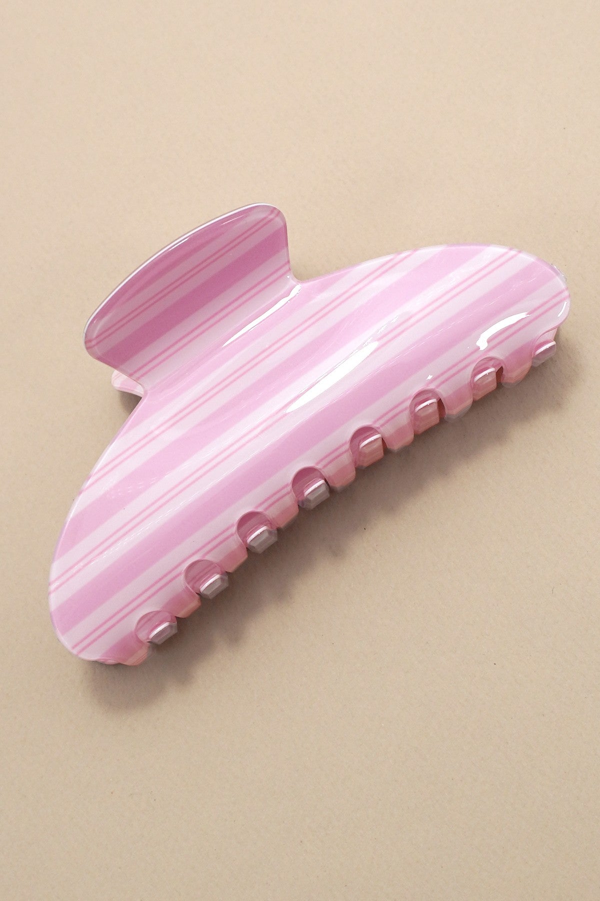 Jumbo Stripe Plaid Oval Hair Claw Clip-Pink Stripe