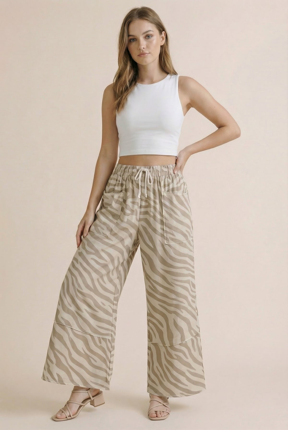 Zebra Print Wide Leg Patchwork Pants