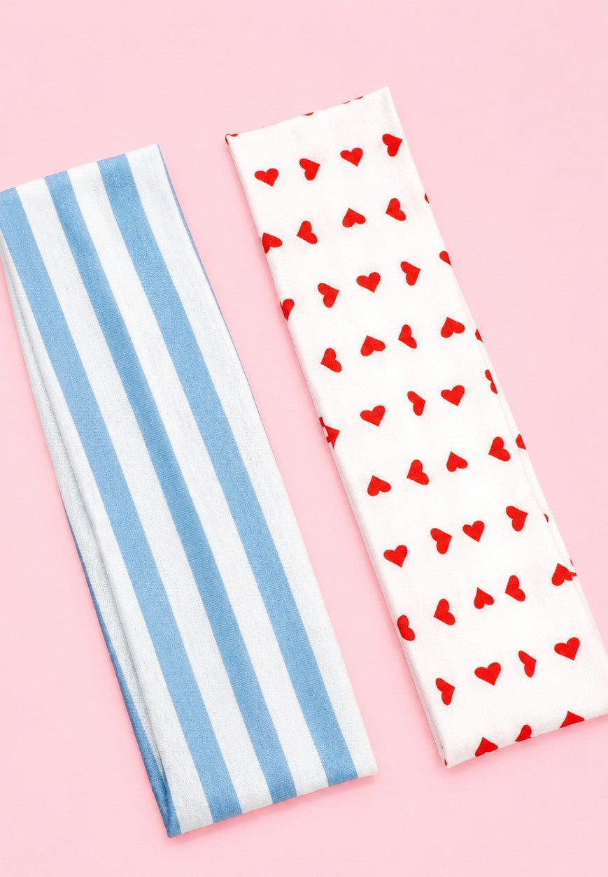 Stripe Heart Printed Yoga Headband 2-pc Set