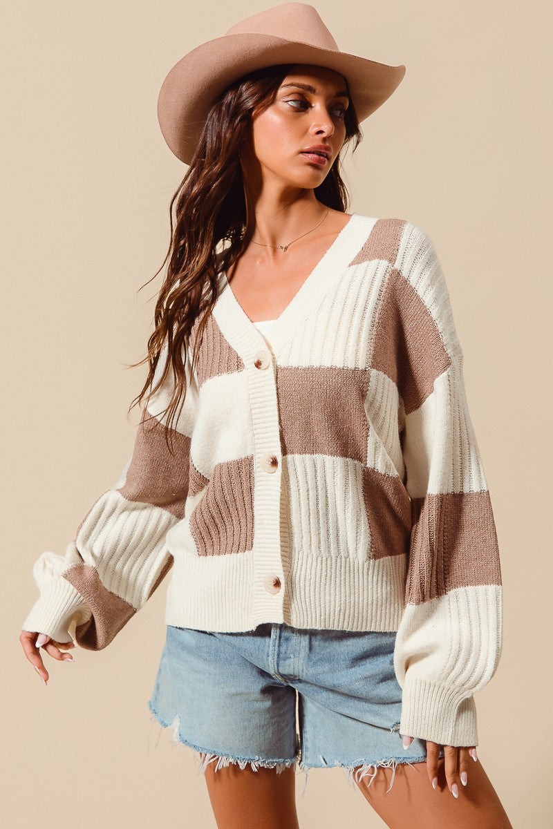 Checkered Sweater Cardigan