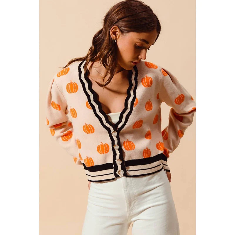 Pumpkin Knitted Sweater Cardigan