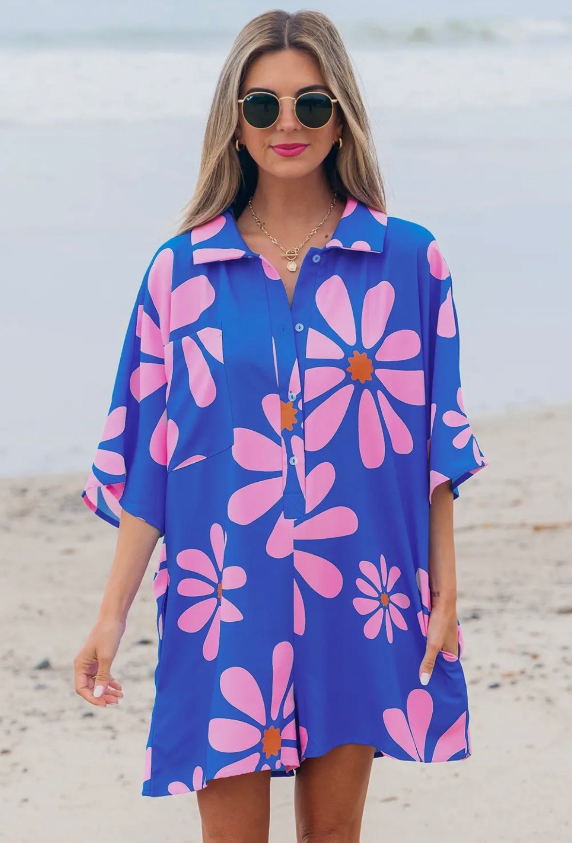 Floral Summer Loose Fit Tunic Shirt Romper