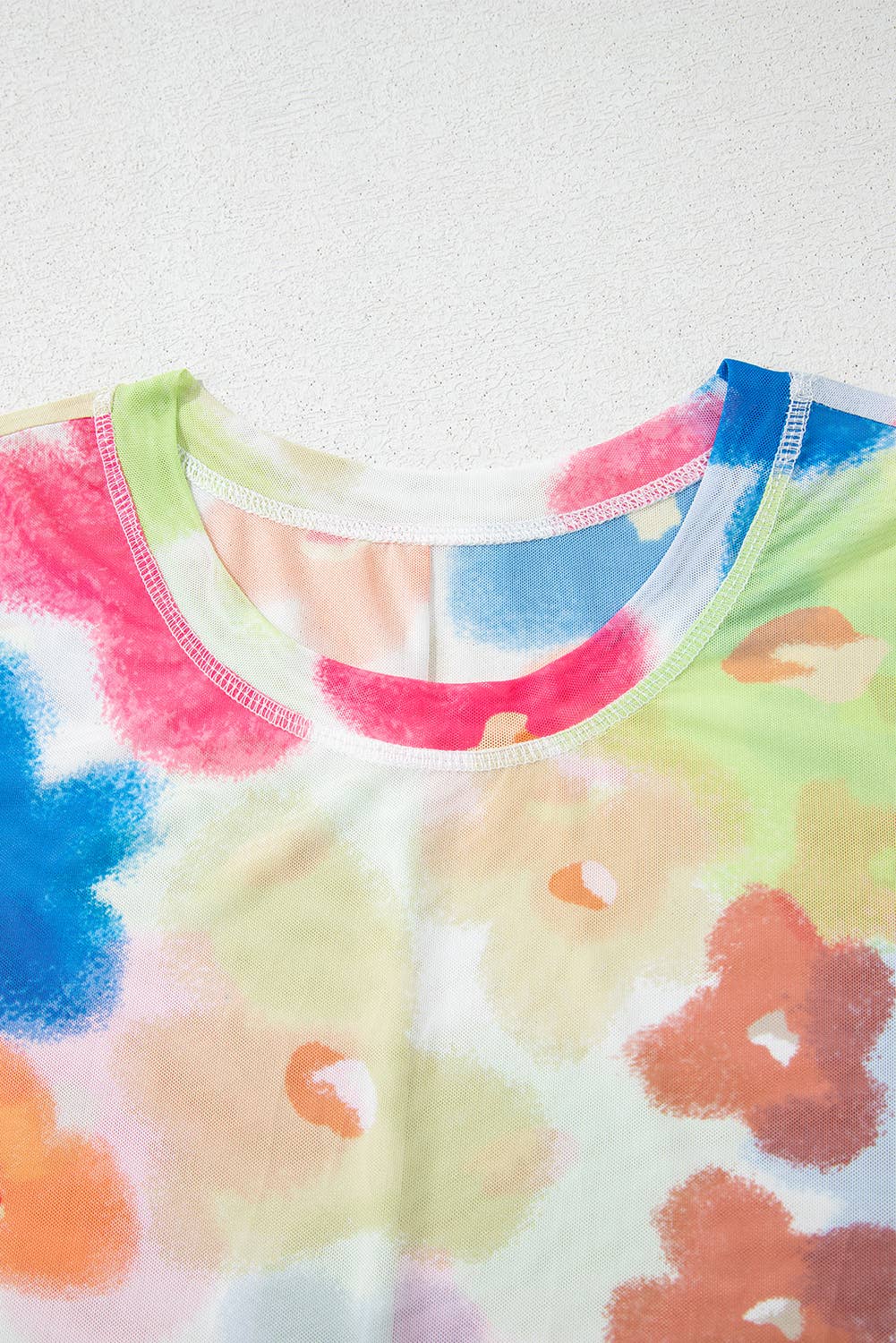 Floral Mesh Lettuce Trim Cropped T Shirt