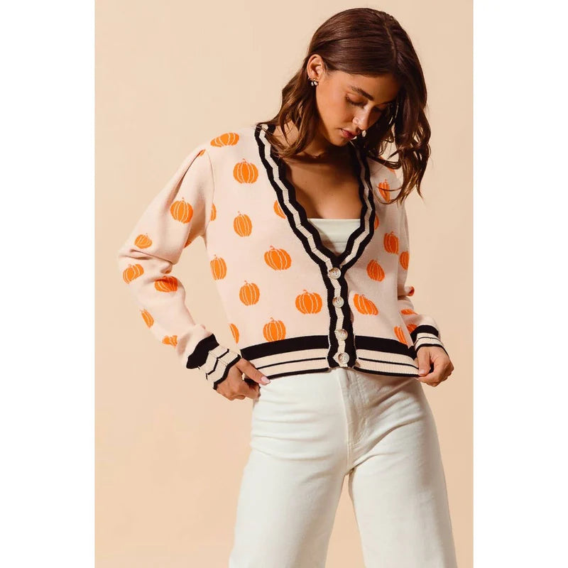 Pumpkin Knitted Sweater Cardigan