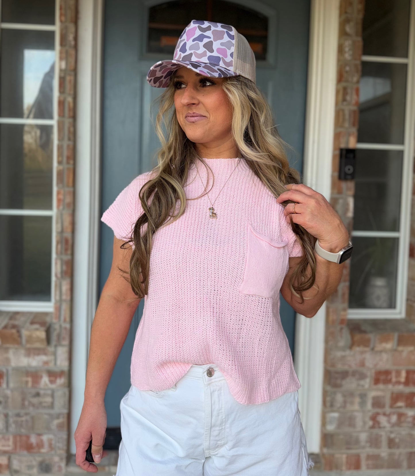 Drop Shoulder Rib-knit Sweater Top Baby Pink