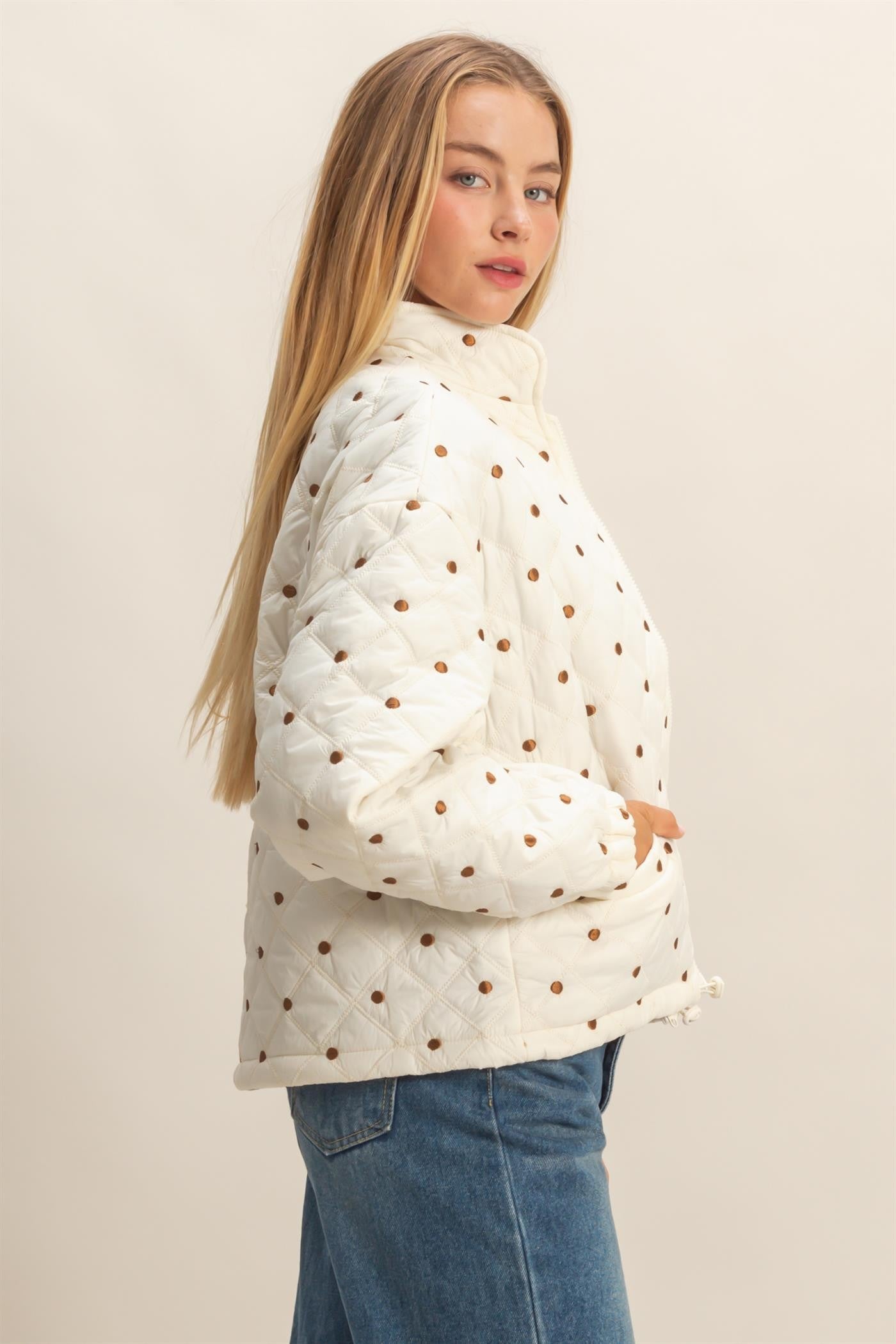 Quilted Polkadot Zip Up Jacket