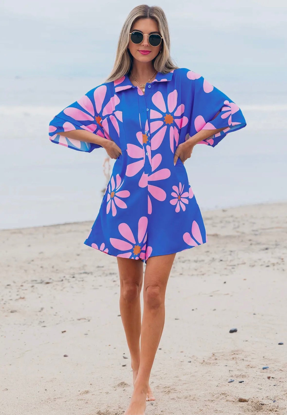 Floral Summer Loose Fit Tunic Shirt Romper