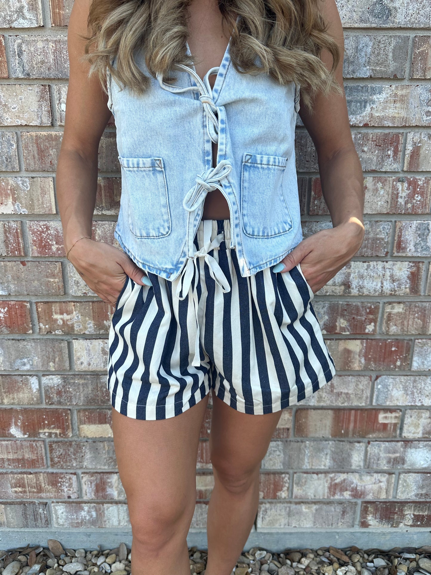 Jean Acid Washed Denim Front Tie Vest