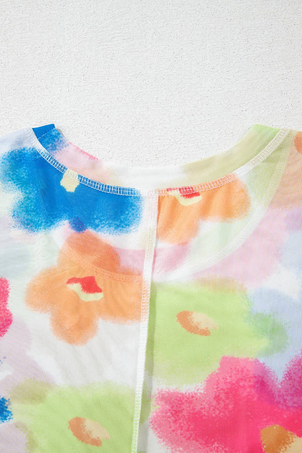 Floral Mesh Lettuce Trim Cropped T Shirt