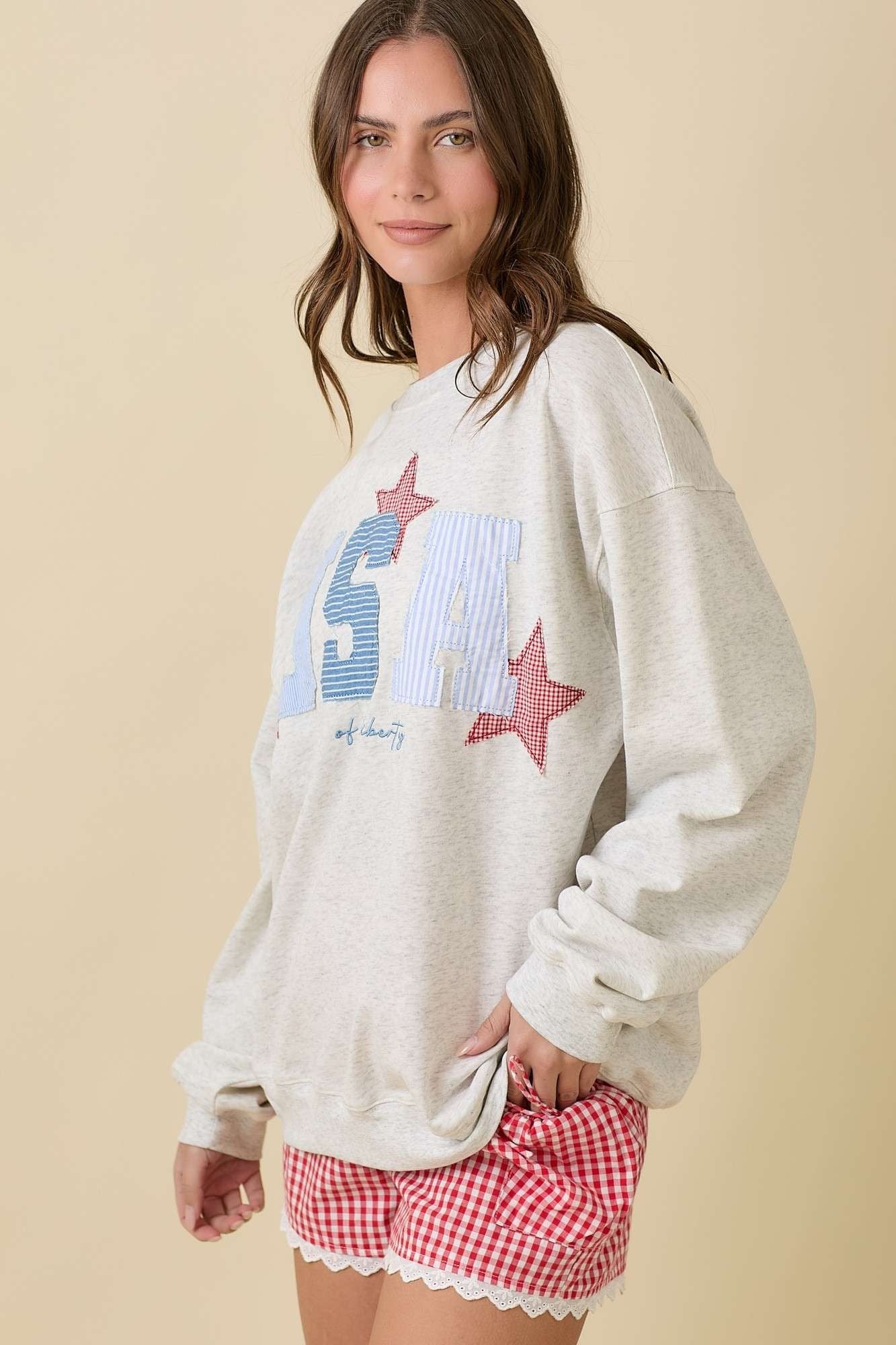 USA Patchwork Oversized Crewneck