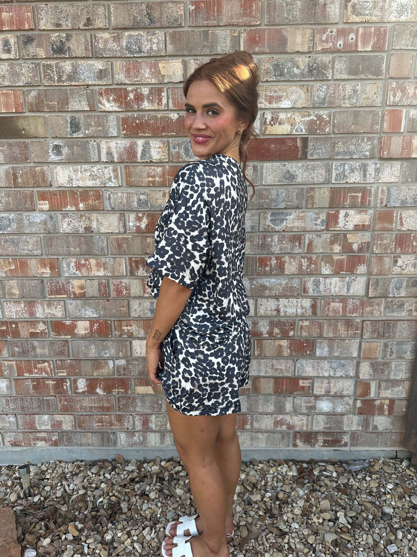 Cheetah Printed Casual Tee and Shorts Lounge Set