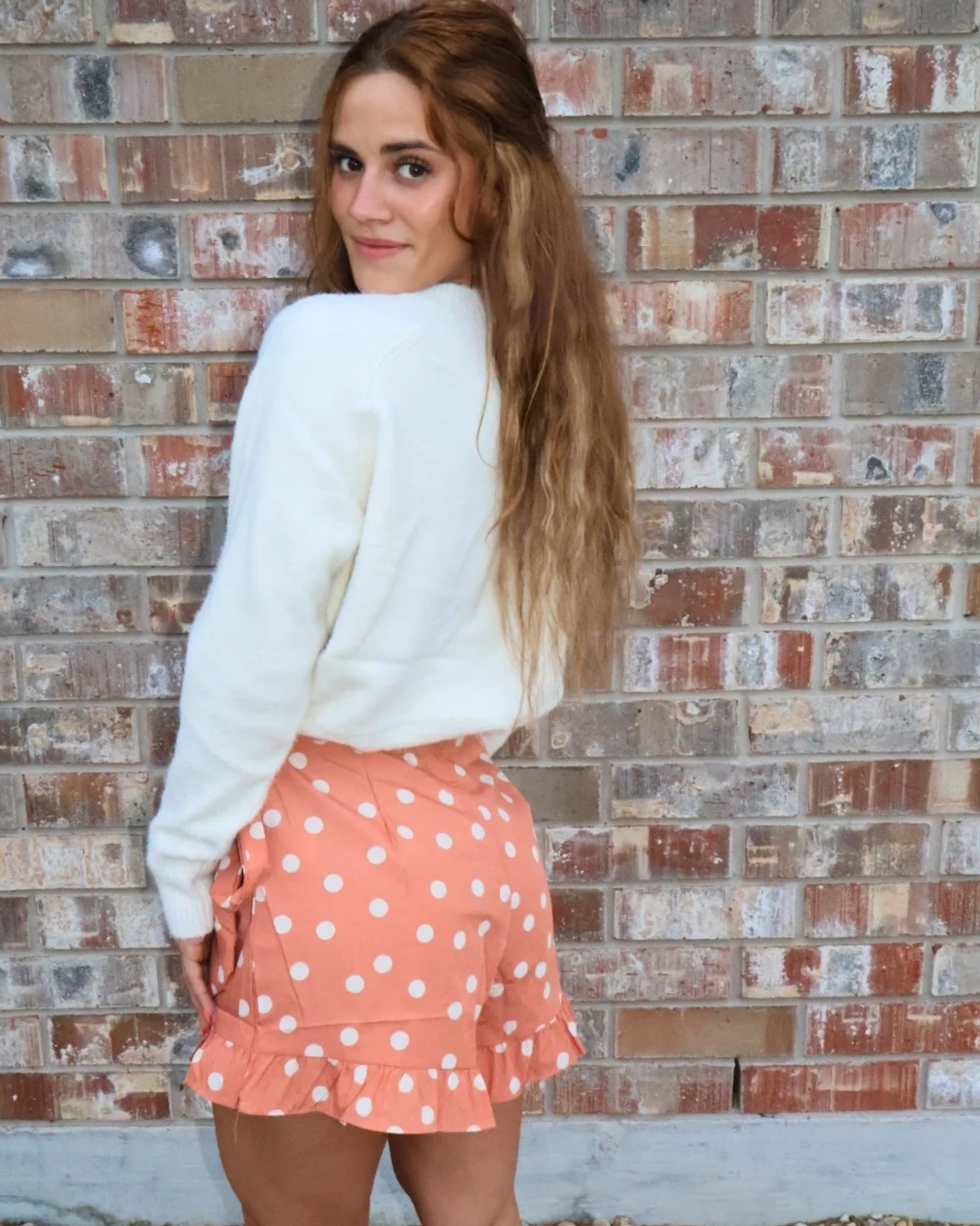Waist Side Tie Button Ruffle Polka Dot Skort