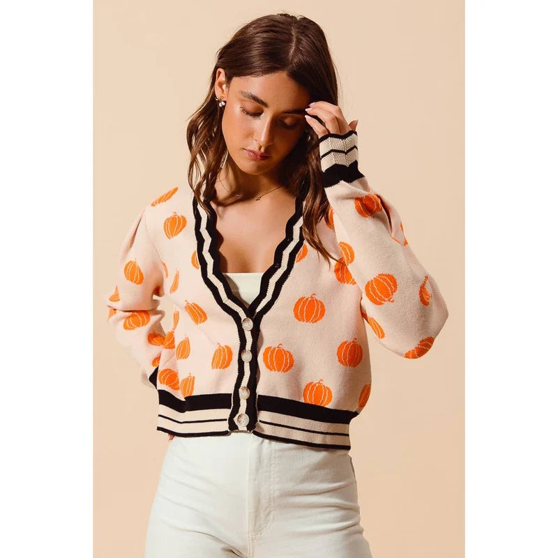Pumpkin Knitted Sweater Cardigan