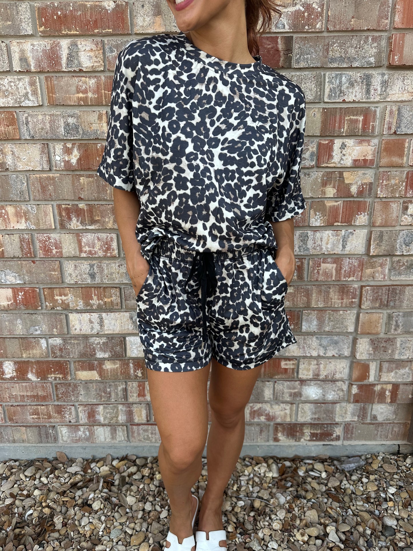 Cheetah Printed Casual Tee and Shorts Lounge Set
