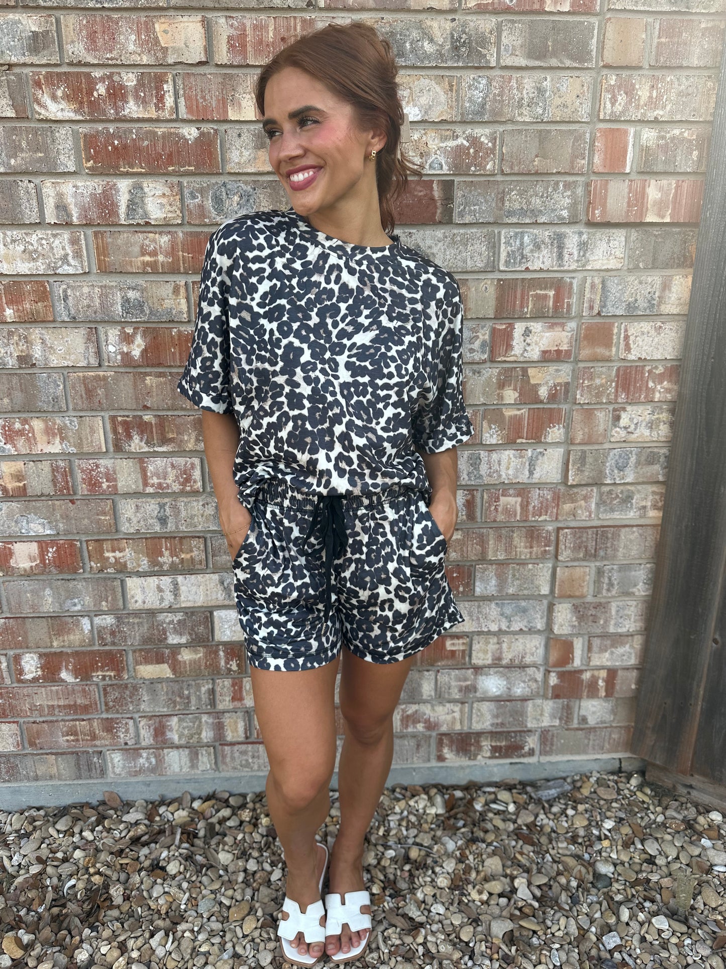 Cheetah Printed Casual Tee and Shorts Lounge Set