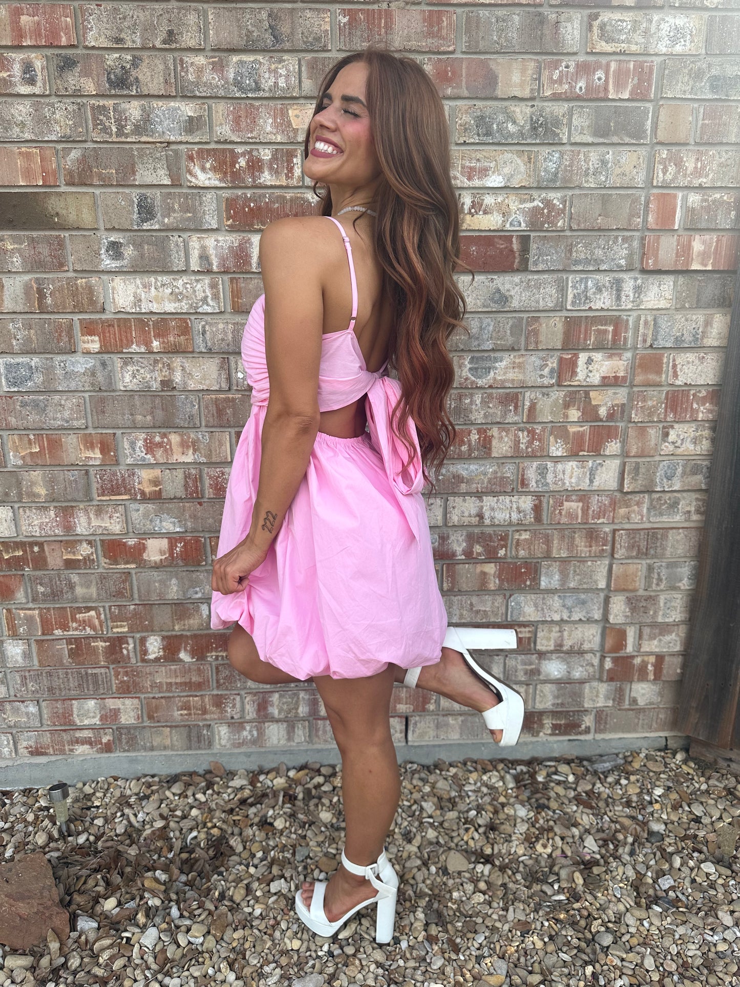 Poppy in Pink Bubble Hem Mini Dress