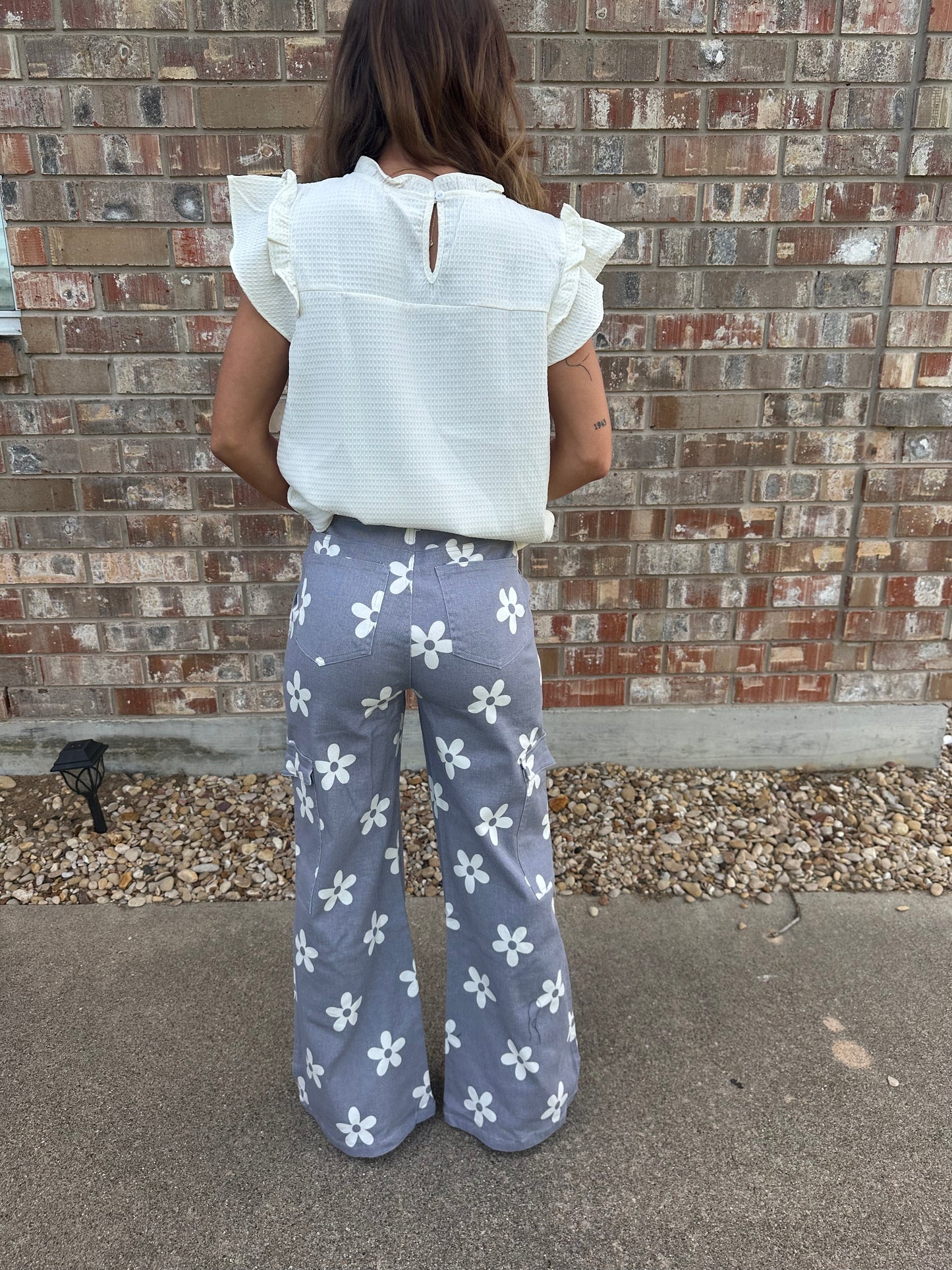 FLOWER PRINTED SIDE POCKET WIDE PANTS