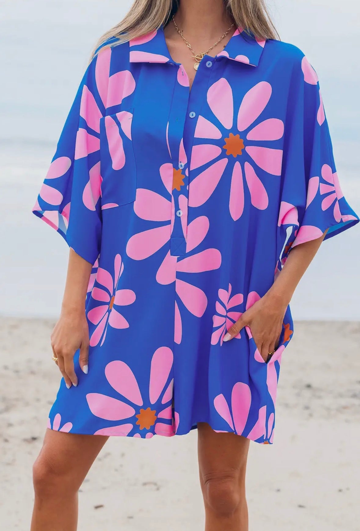 Floral Summer Loose Fit Tunic Shirt Romper