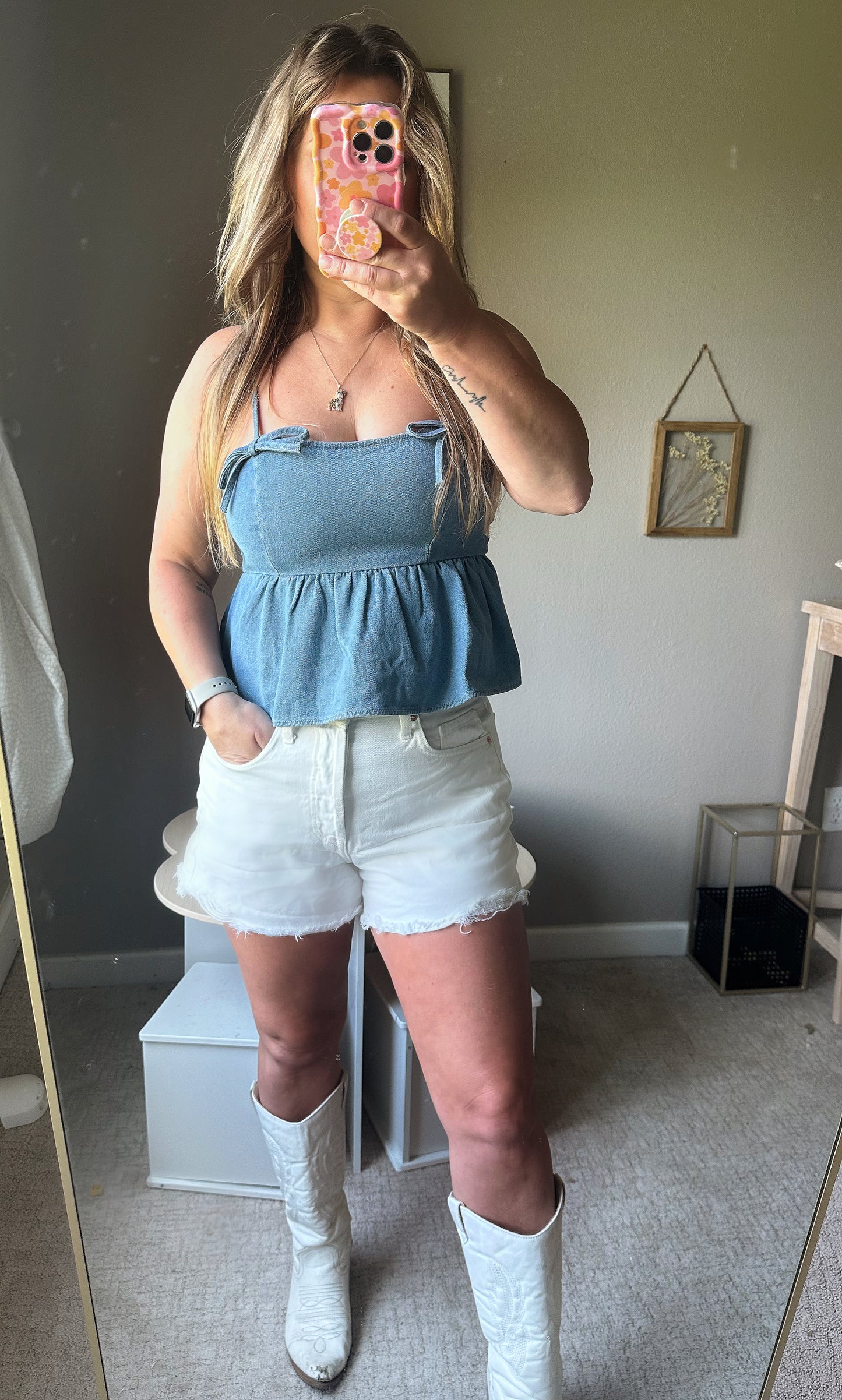 Erin Bow Detail Denim Top