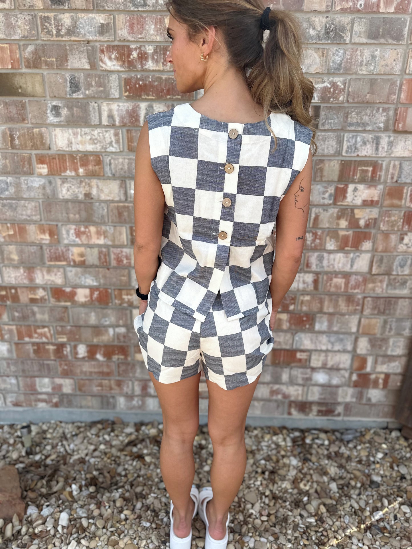 Navy and White Checkered Set